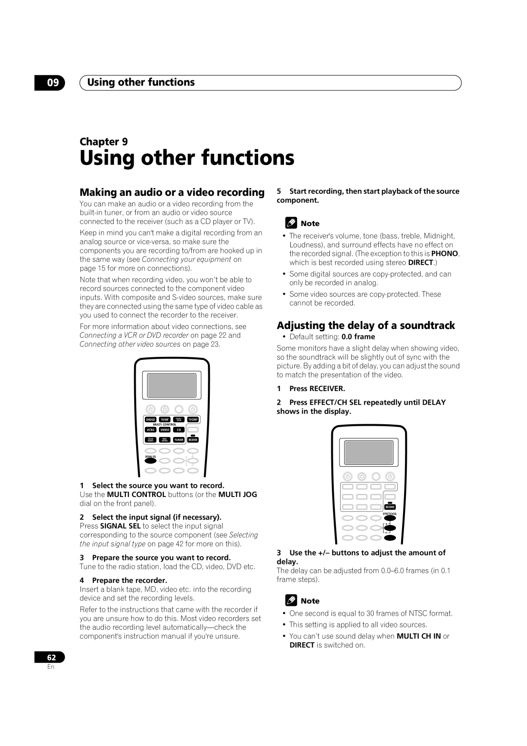 Pioneer VSX-9300TX manual Using other functions Chapter, Making an audio or a video recording 