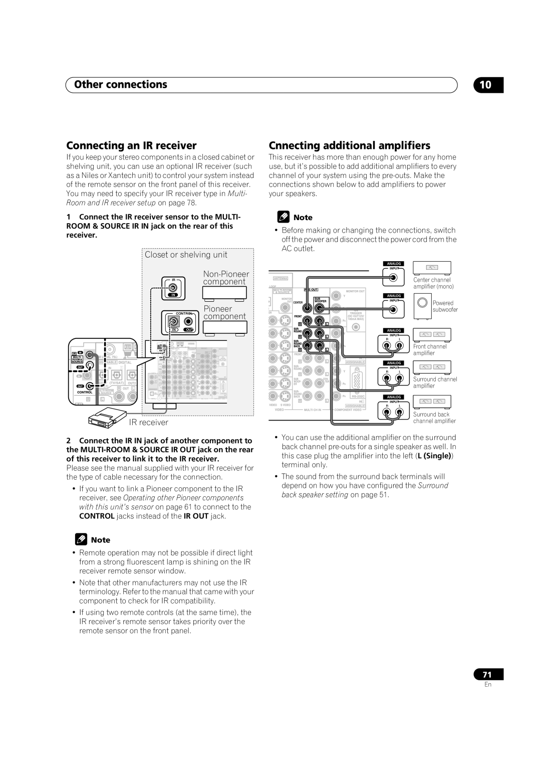 Pioneer VSX-9300TX manual Cnnecting additional amplifiers, Other connections 