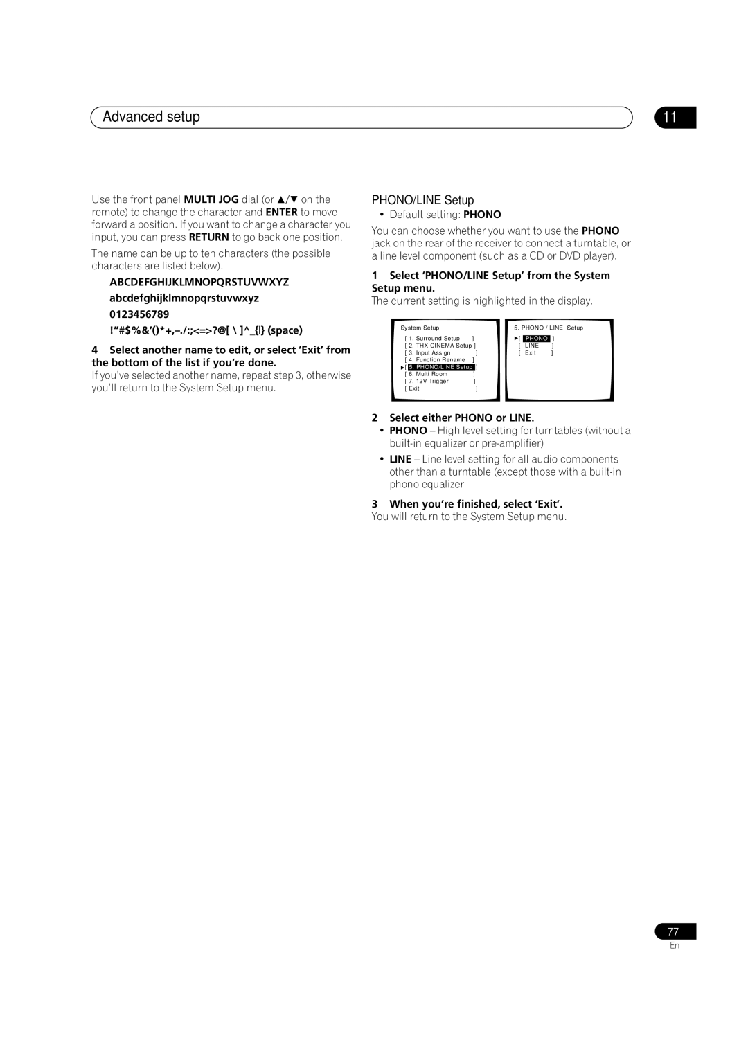 Pioneer VSX-9300TX manual Select ‘PHONO/LINE Setup’ from the System Setup menu, Select either Phono or Line 