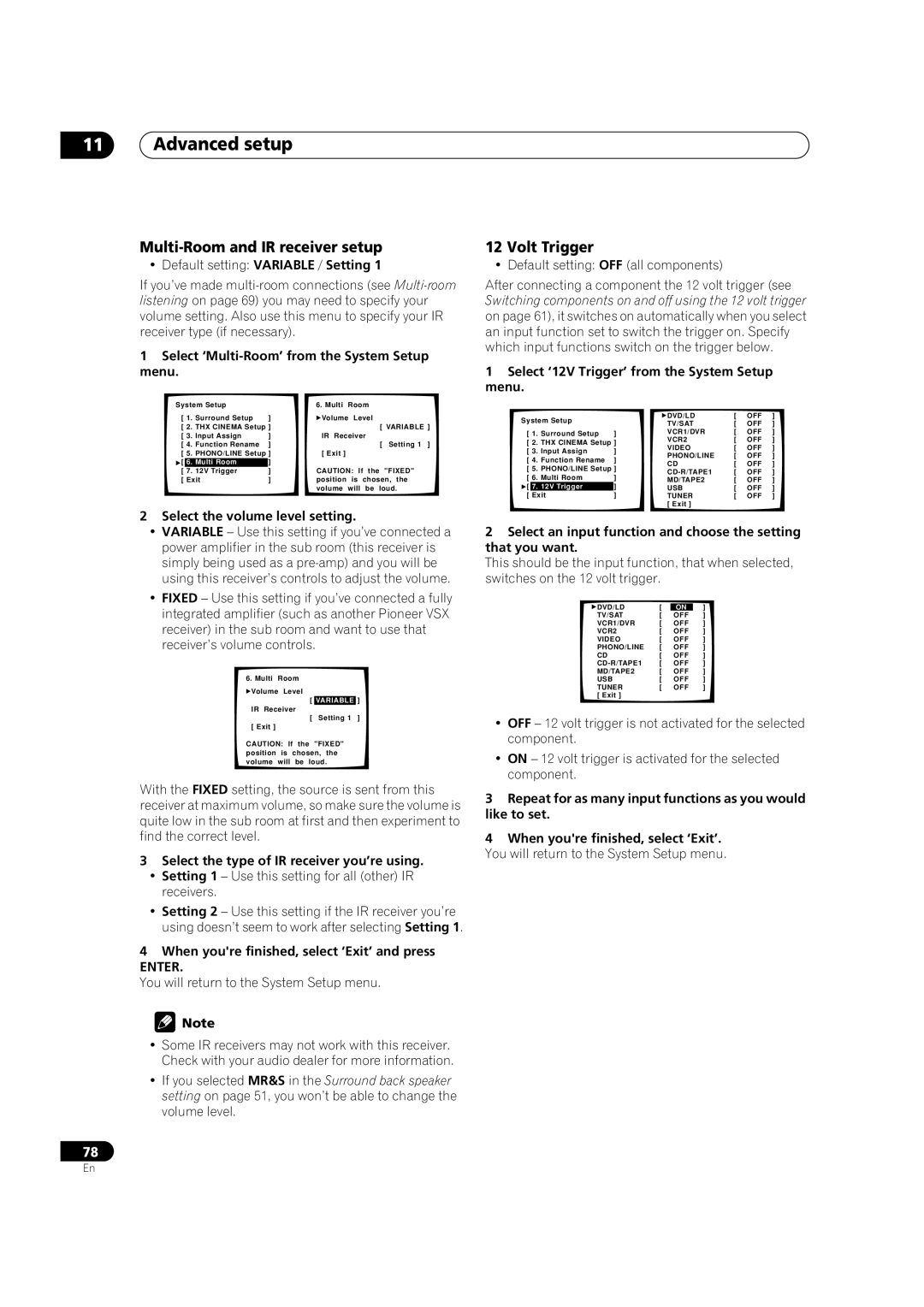 Pioneer VSX-9300TX manual Multi-Room and IR receiver setup, Volt Trigger 