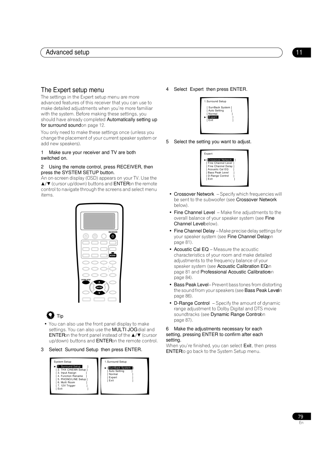 Pioneer VSX-9300TX manual Advanced setup Expert setup menu, Select ‘Expert’ then press Enter 