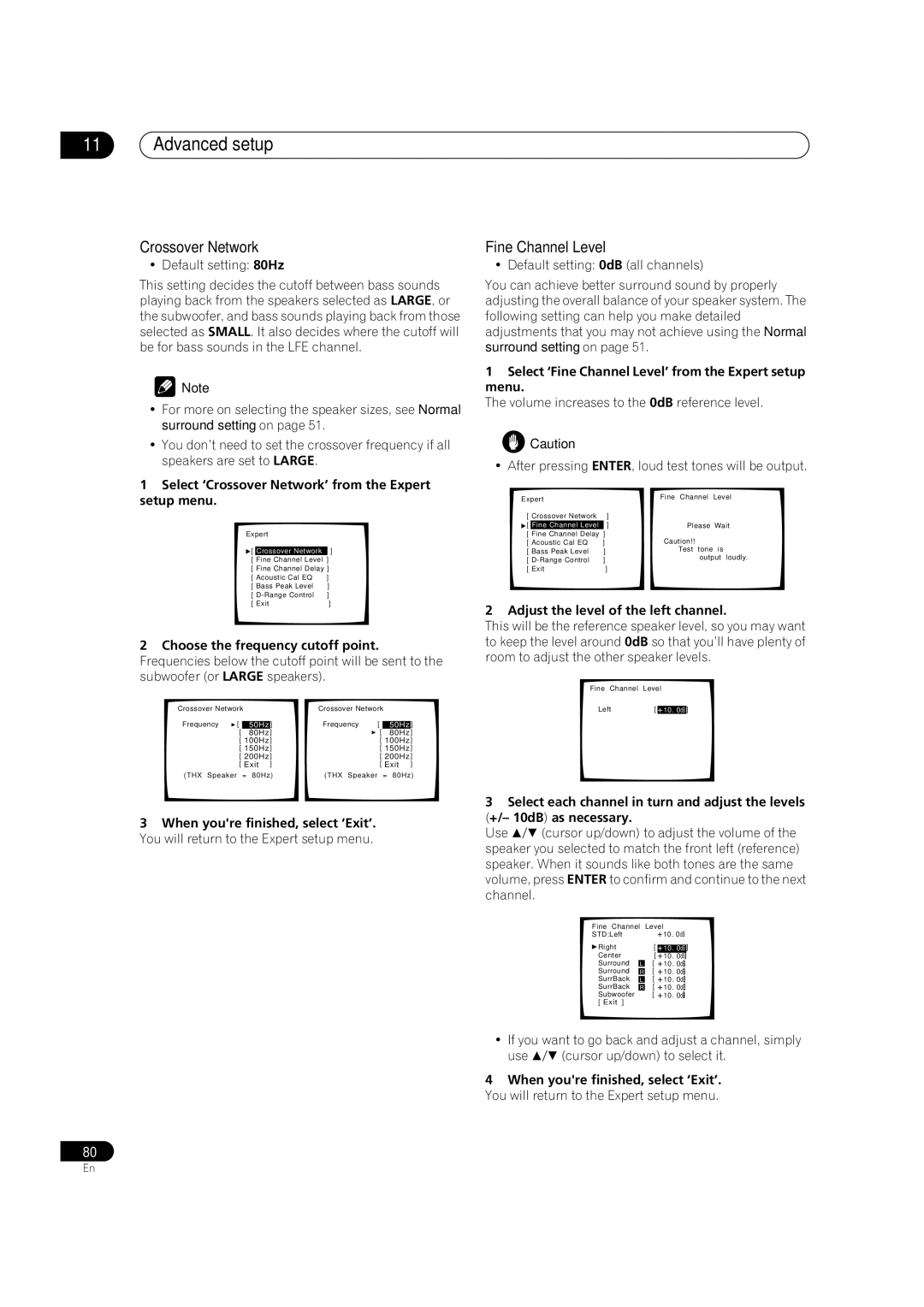 Pioneer VSX-9300TX manual Fine Channel Level, Select ‘Crossover Network’ from the Expert setup menu 