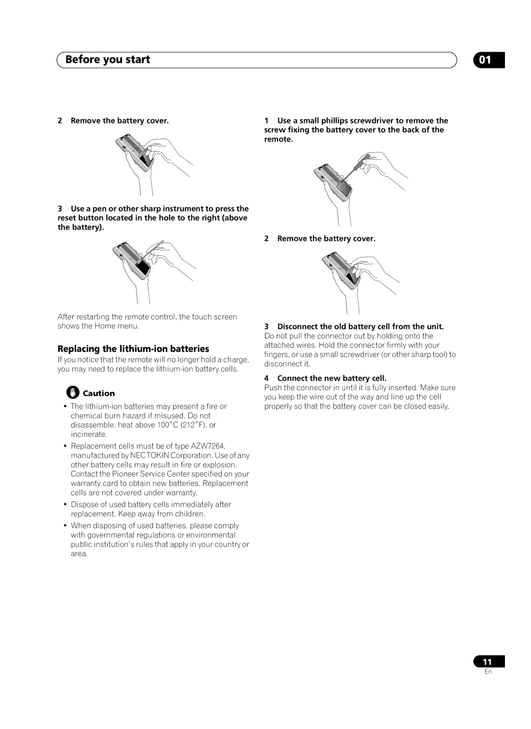 Pioneer VSX-AX10Ai-G manual Replacing the lithium-ion batteries 