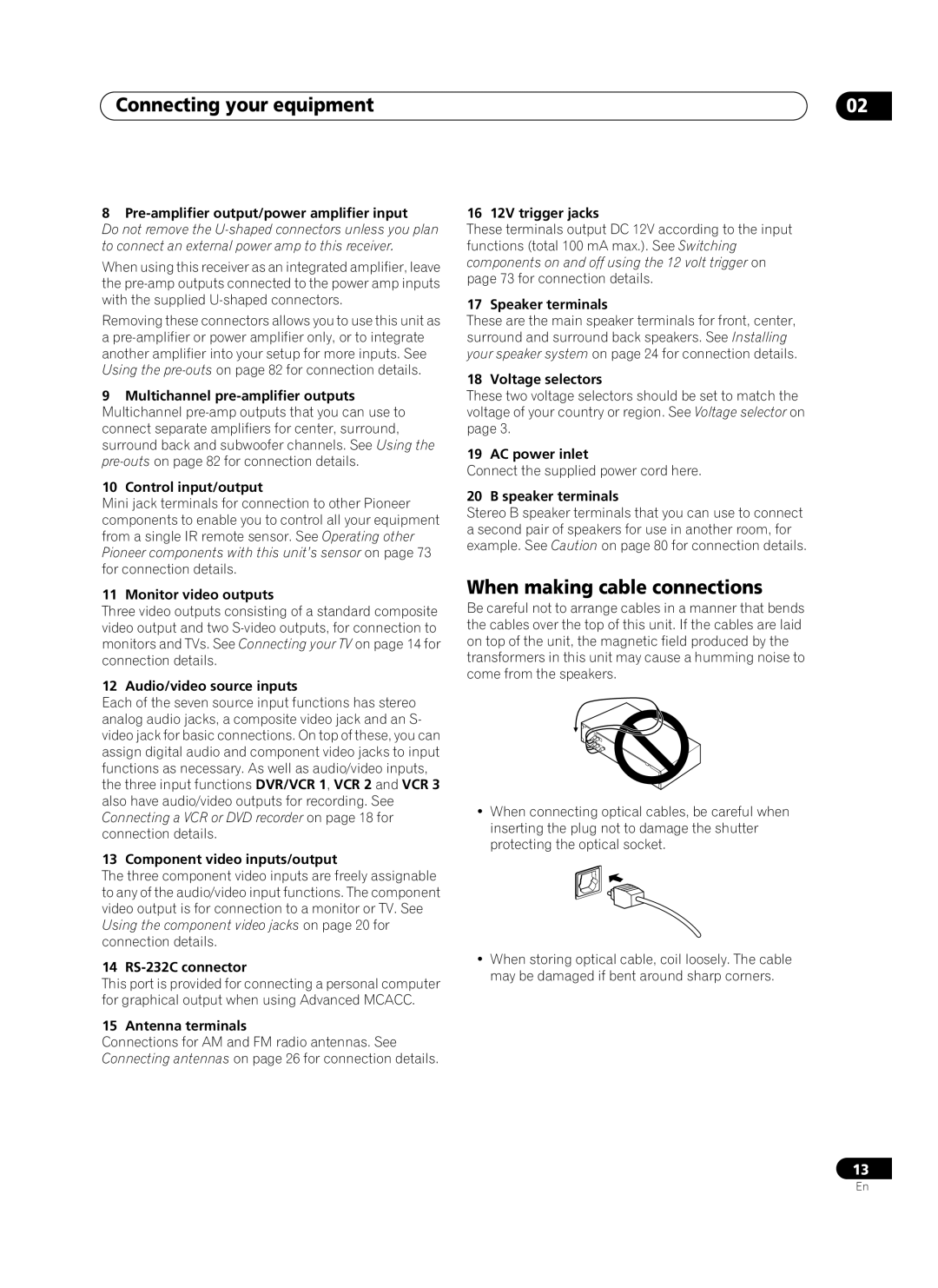 Pioneer VSX-AX10Ai-G manual Connecting your equipment, When making cable connections 