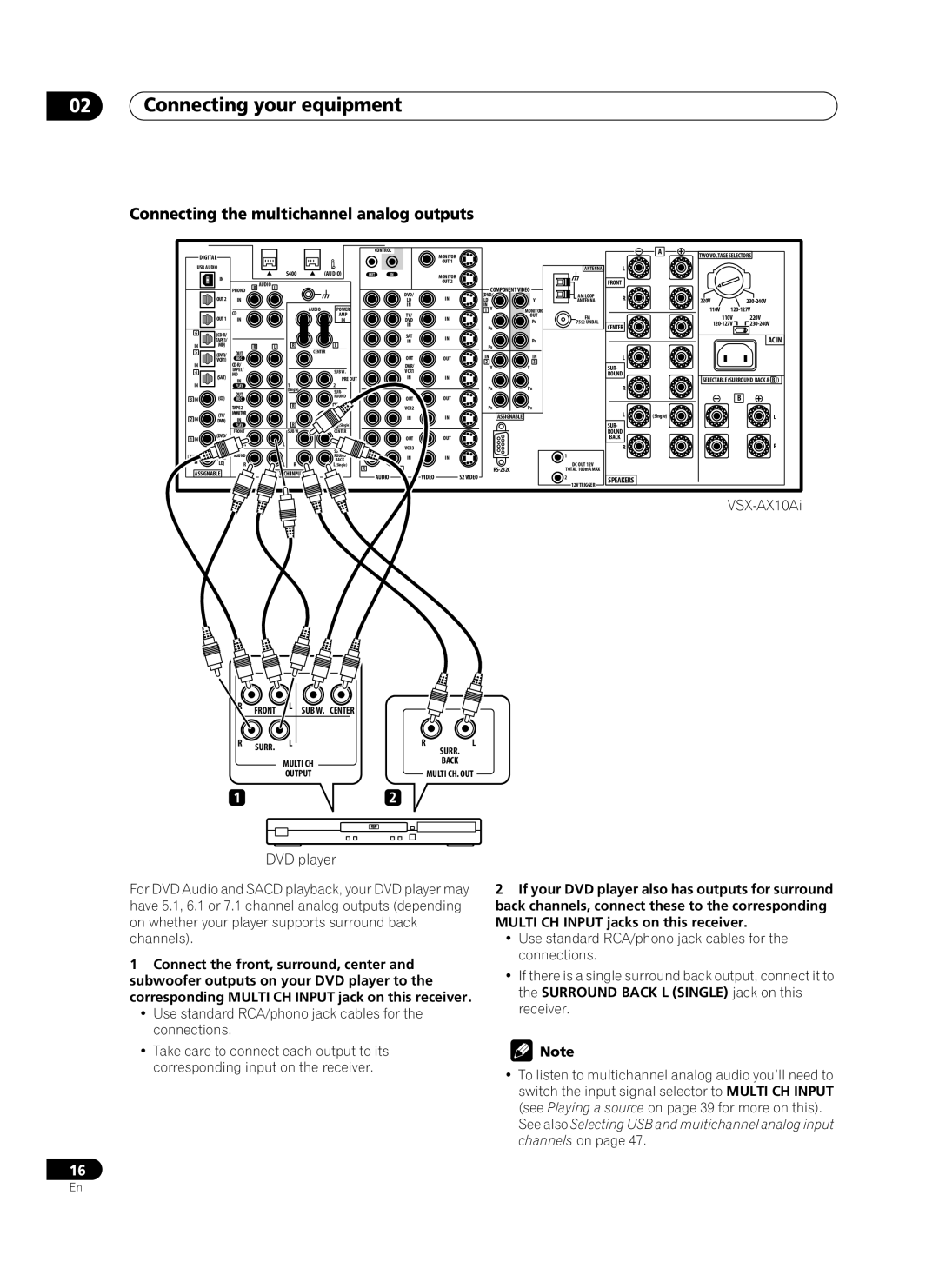 Pioneer VSX-AX10Ai-G manual Connecting your equipment, Connecting the multichannel analog outputs 