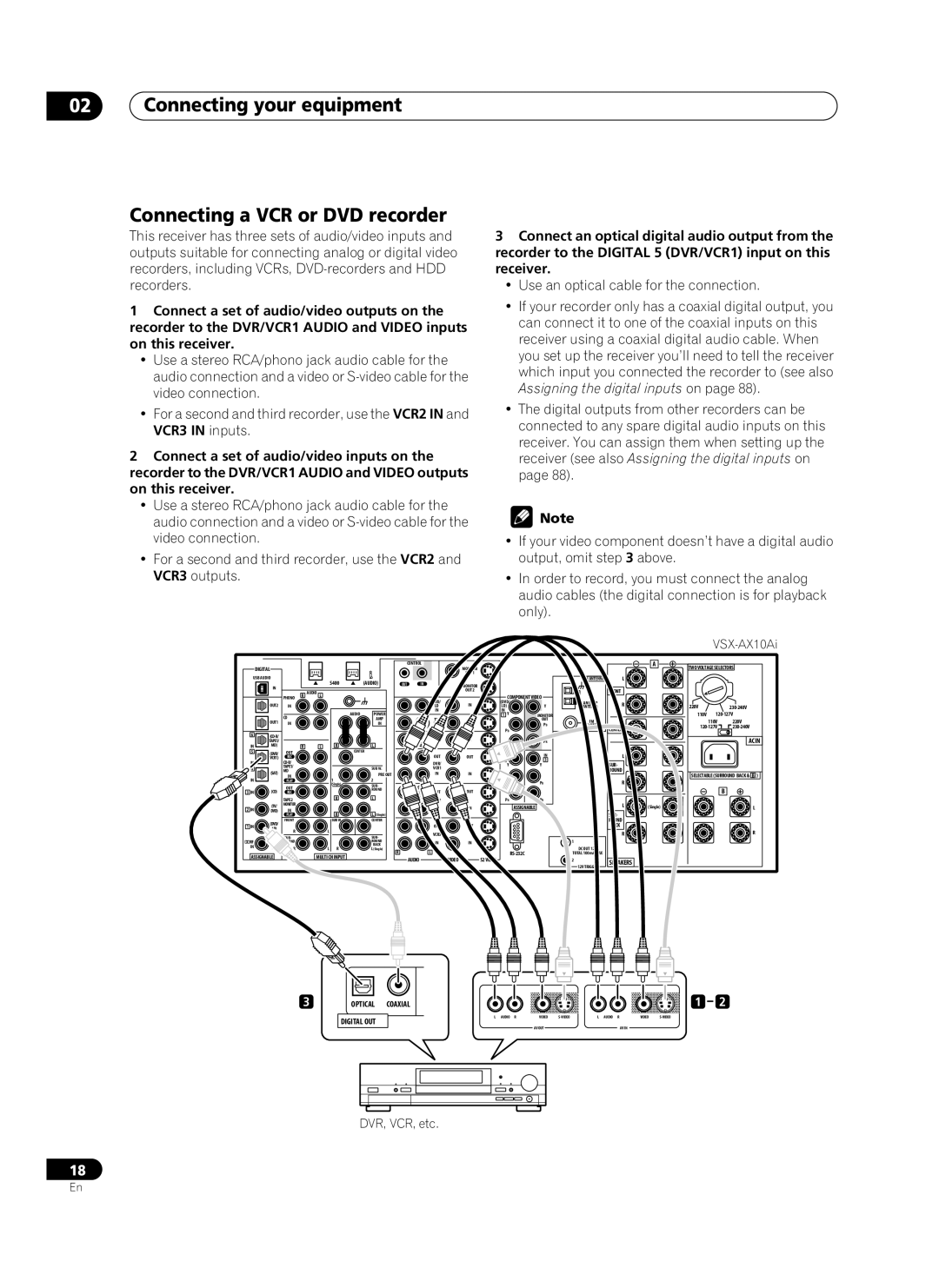 Pioneer VSX-AX10Ai-G manual Connecting your equipment Connecting a VCR or DVD recorder 