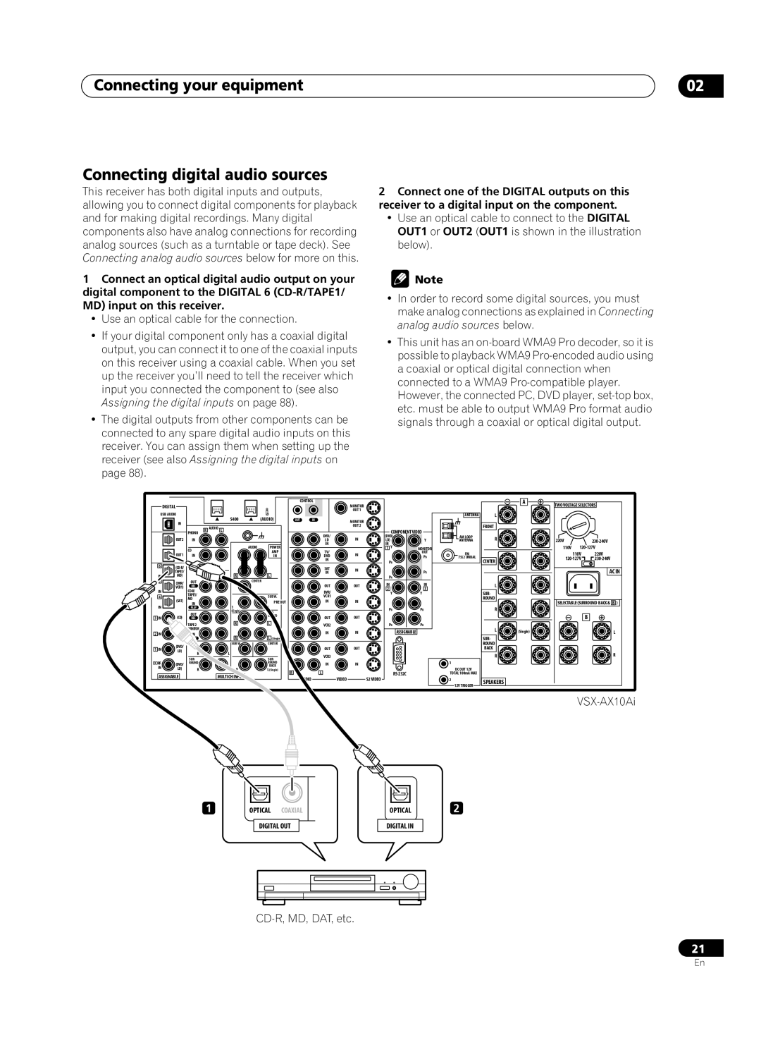 Pioneer VSX-AX10Ai-G manual Connecting your equipment Connecting digital audio sources 