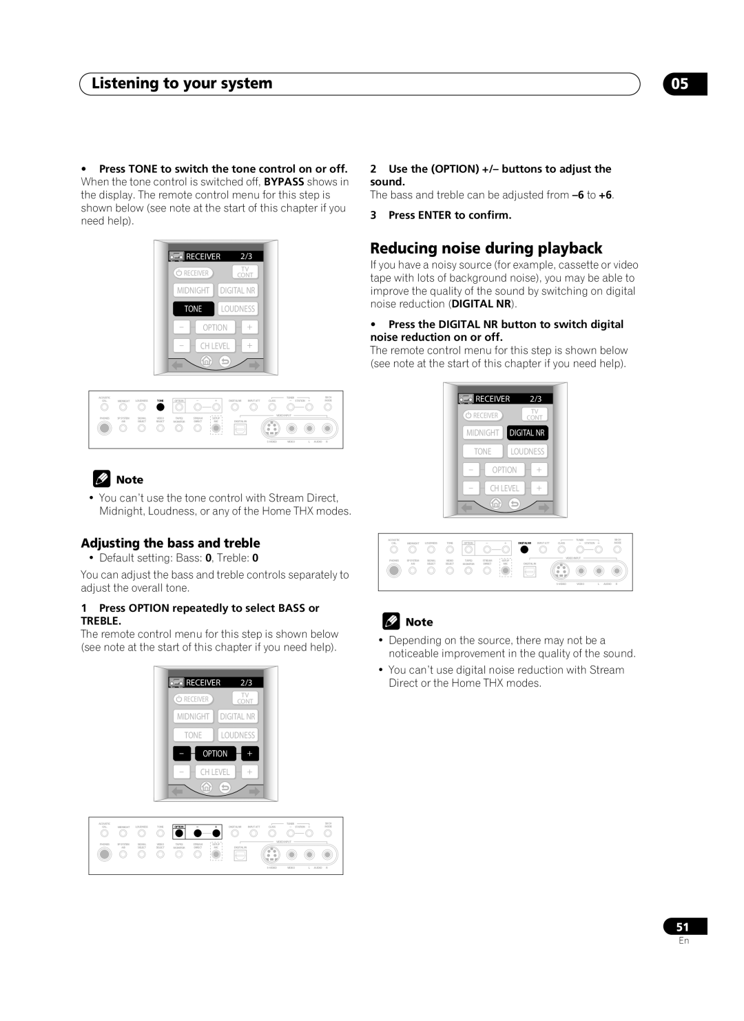 Pioneer VSX-AX10Ai-G manual Reducing noise during playback, Adjusting the bass and treble, Treble 