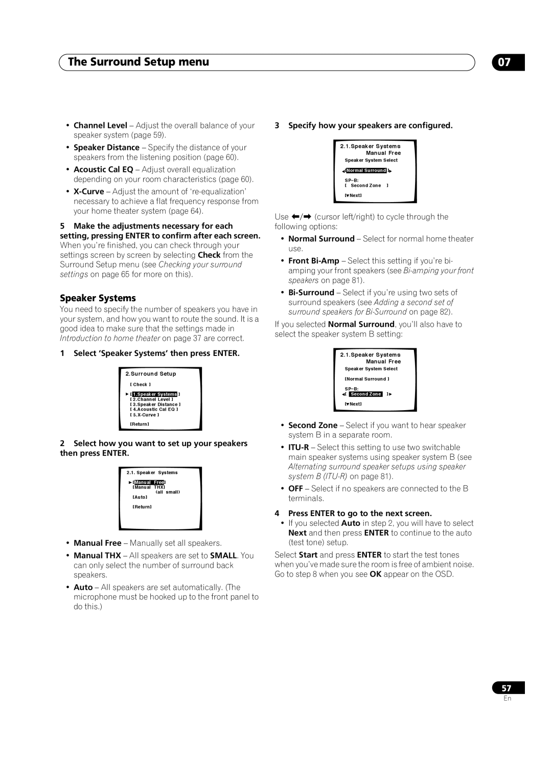 Pioneer VSX-AX10Ai-G manual Surround Setup menu, Speaker Systems 