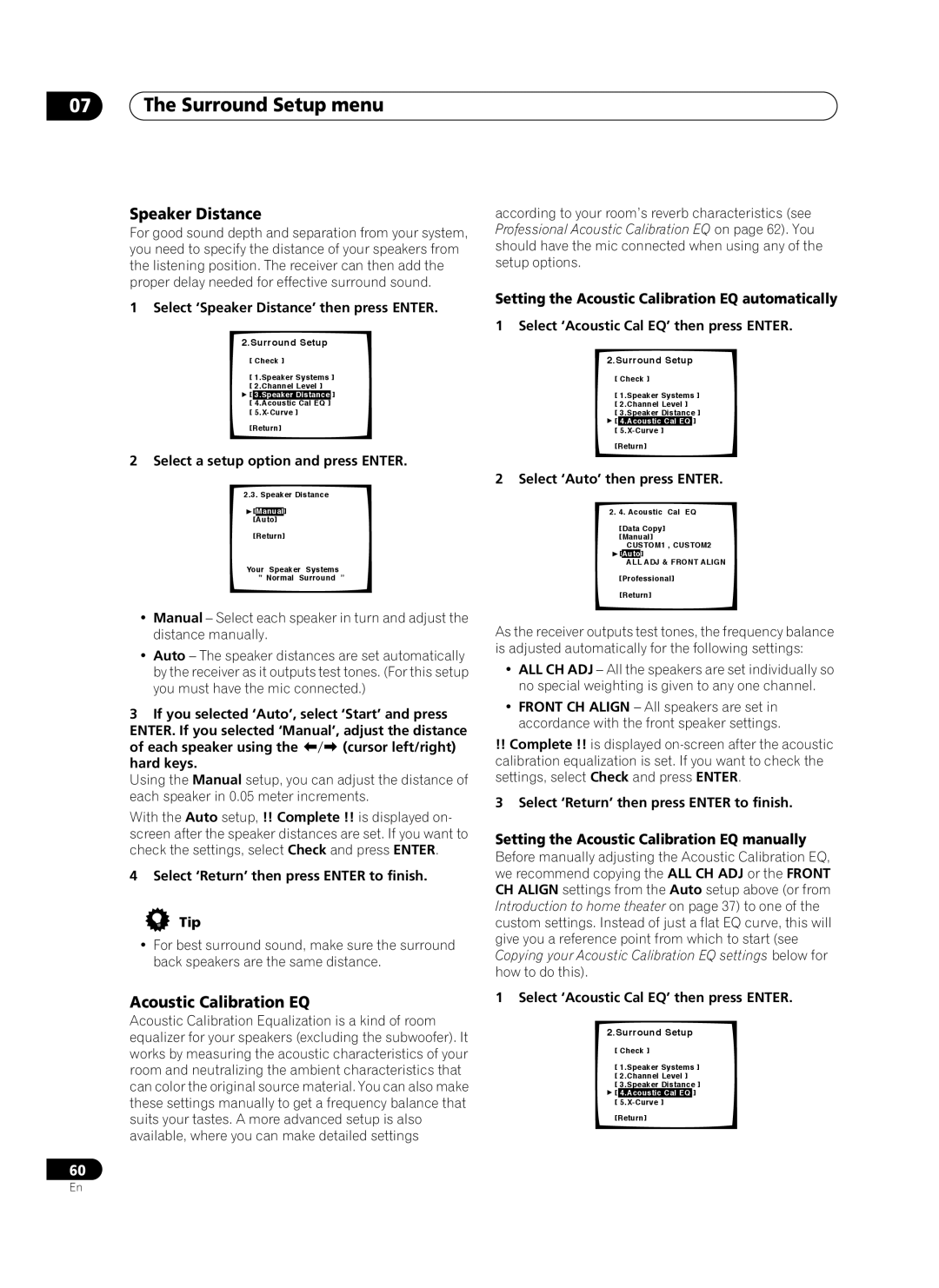 Pioneer VSX-AX10Ai-G manual Speaker Distance, Setting the Acoustic Calibration EQ automatically 