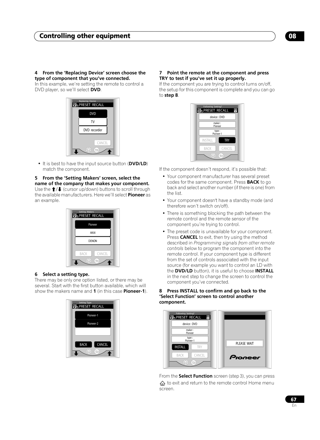 Pioneer VSX-AX10Ai-G manual Controlling other equipment, Select a setting type 