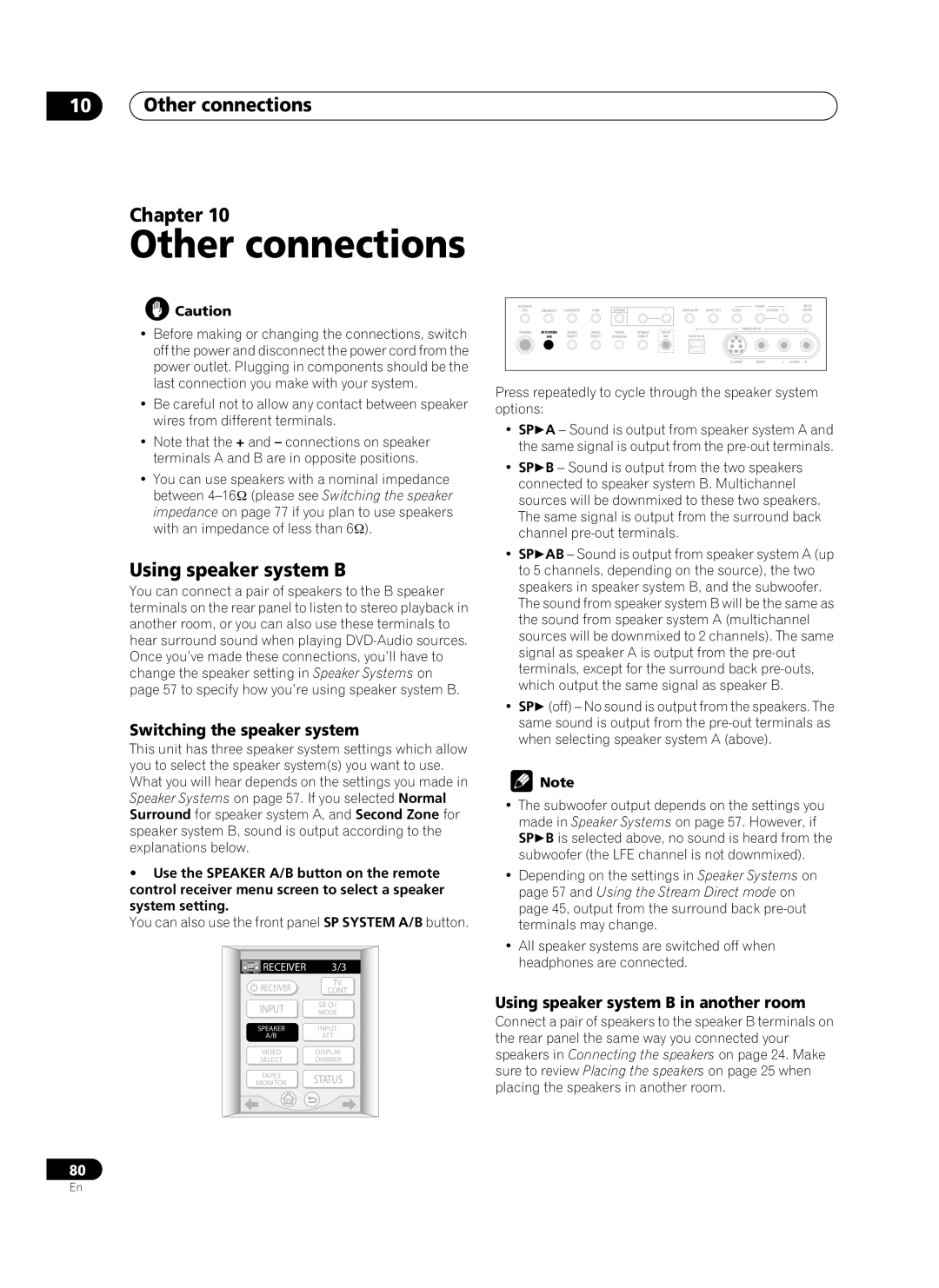 Pioneer VSX-AX10Ai-G manual Other connections Chapter, Using speaker system B, Switching the speaker system 