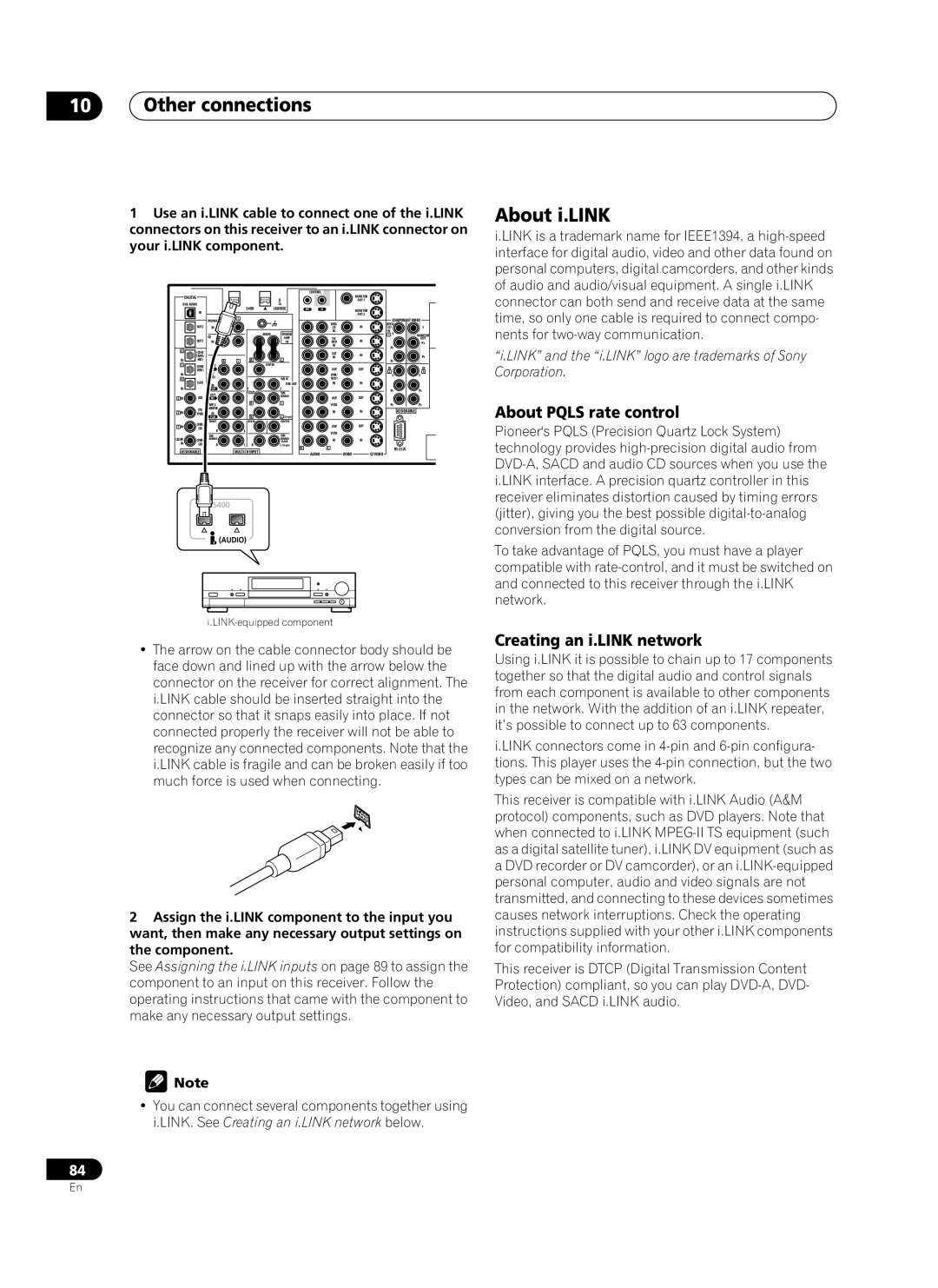 Pioneer VSX-AX10Ai-G manual About i.LINK, About Pqls rate control, Creating an i.LINK network 