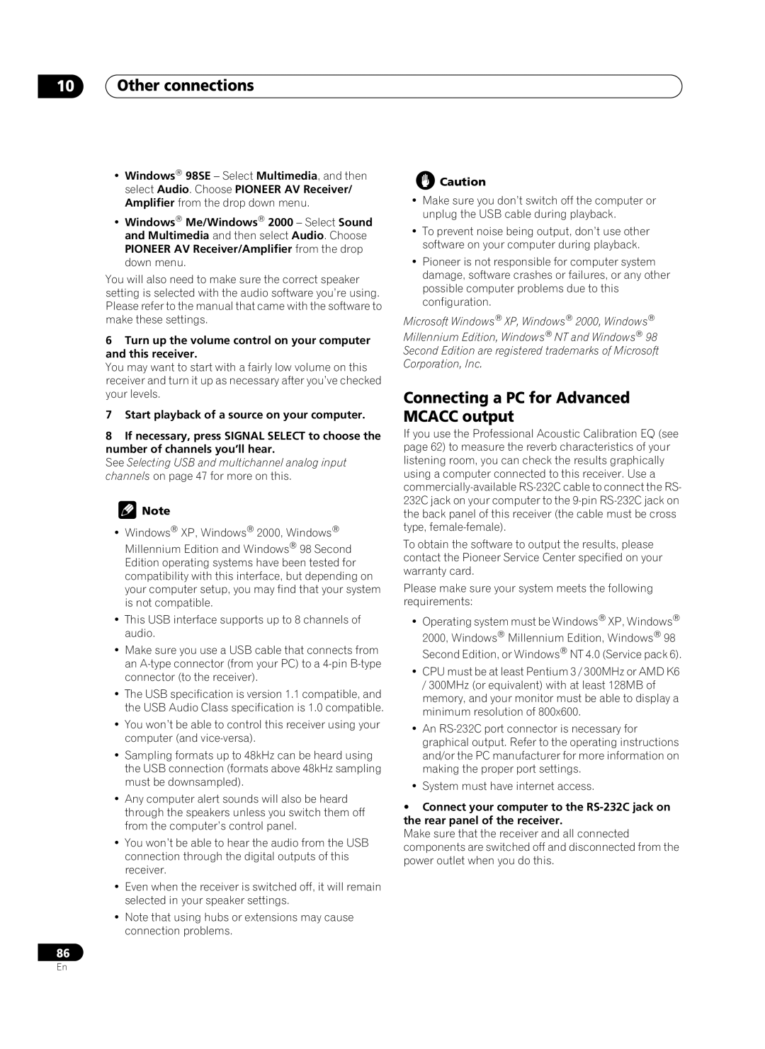 Pioneer VSX-AX10Ai-G manual Connecting a PC for Advanced Mcacc output 