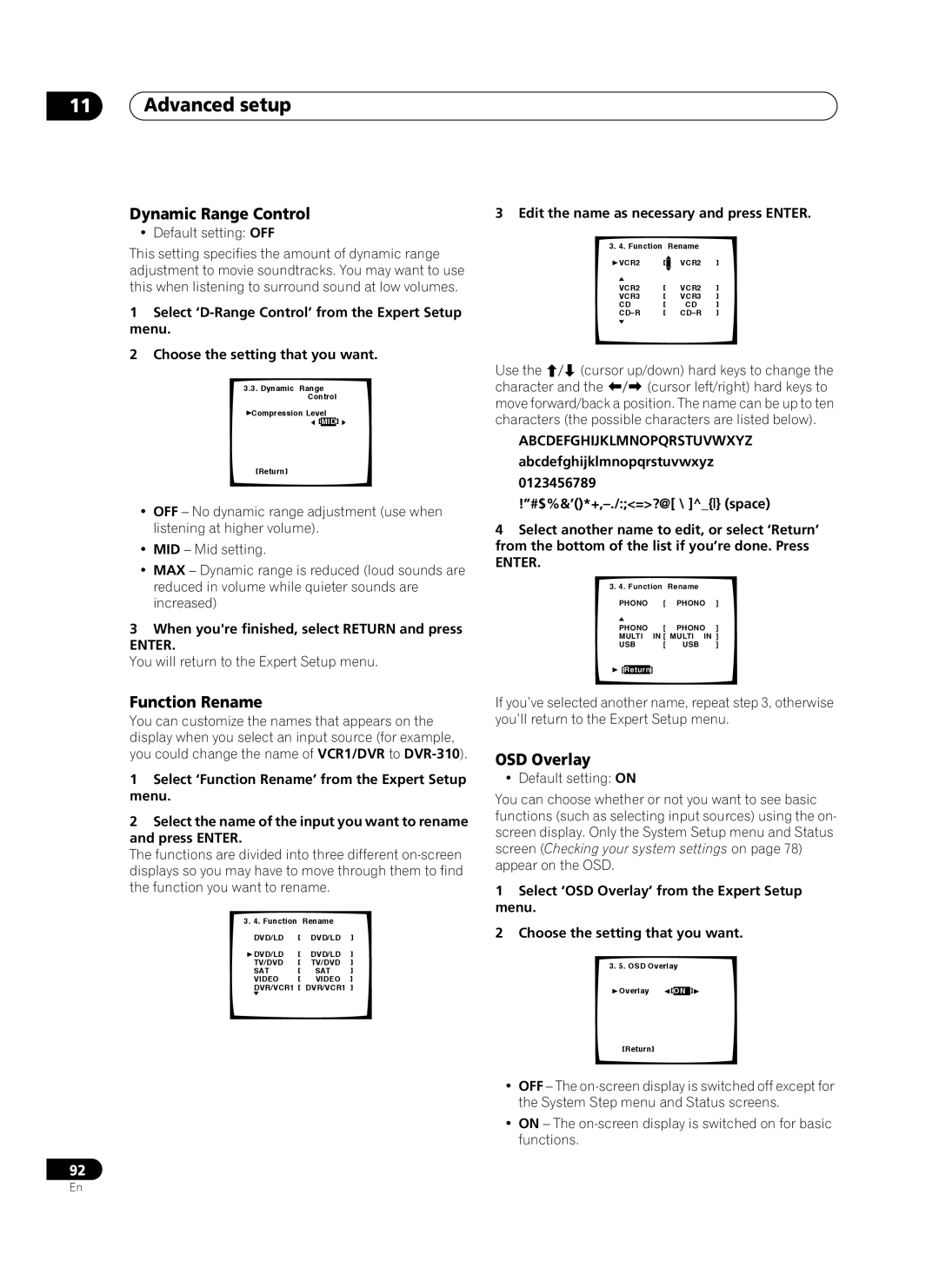 Pioneer VSX-AX10Ai-G manual Dynamic Range Control, Function Rename, OSD Overlay 