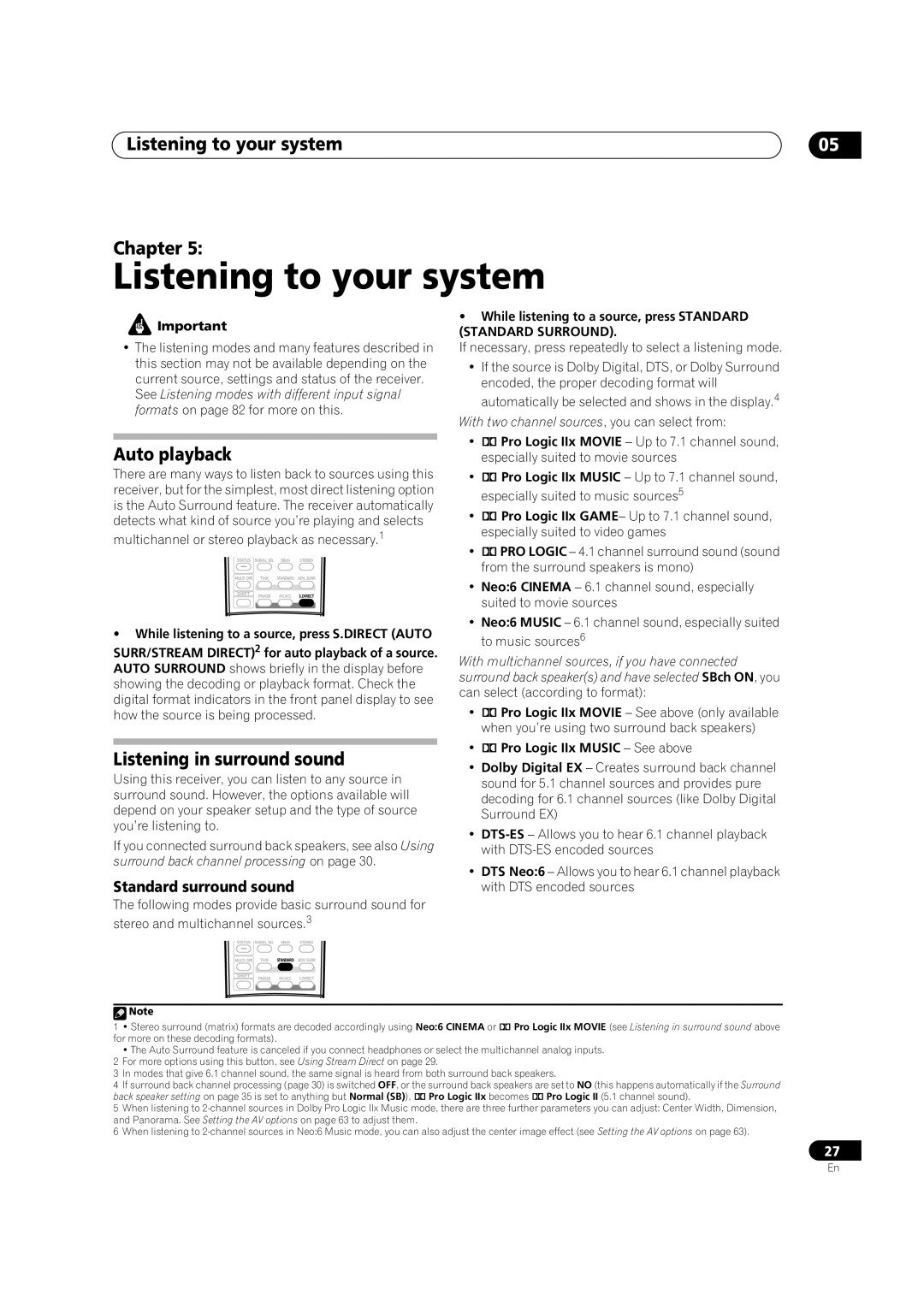 Pioneer VSX-AX4AVi-G, VSX-AX2AV-G manual Listening to your system Chapter, Auto playback, Listening in surround sound 