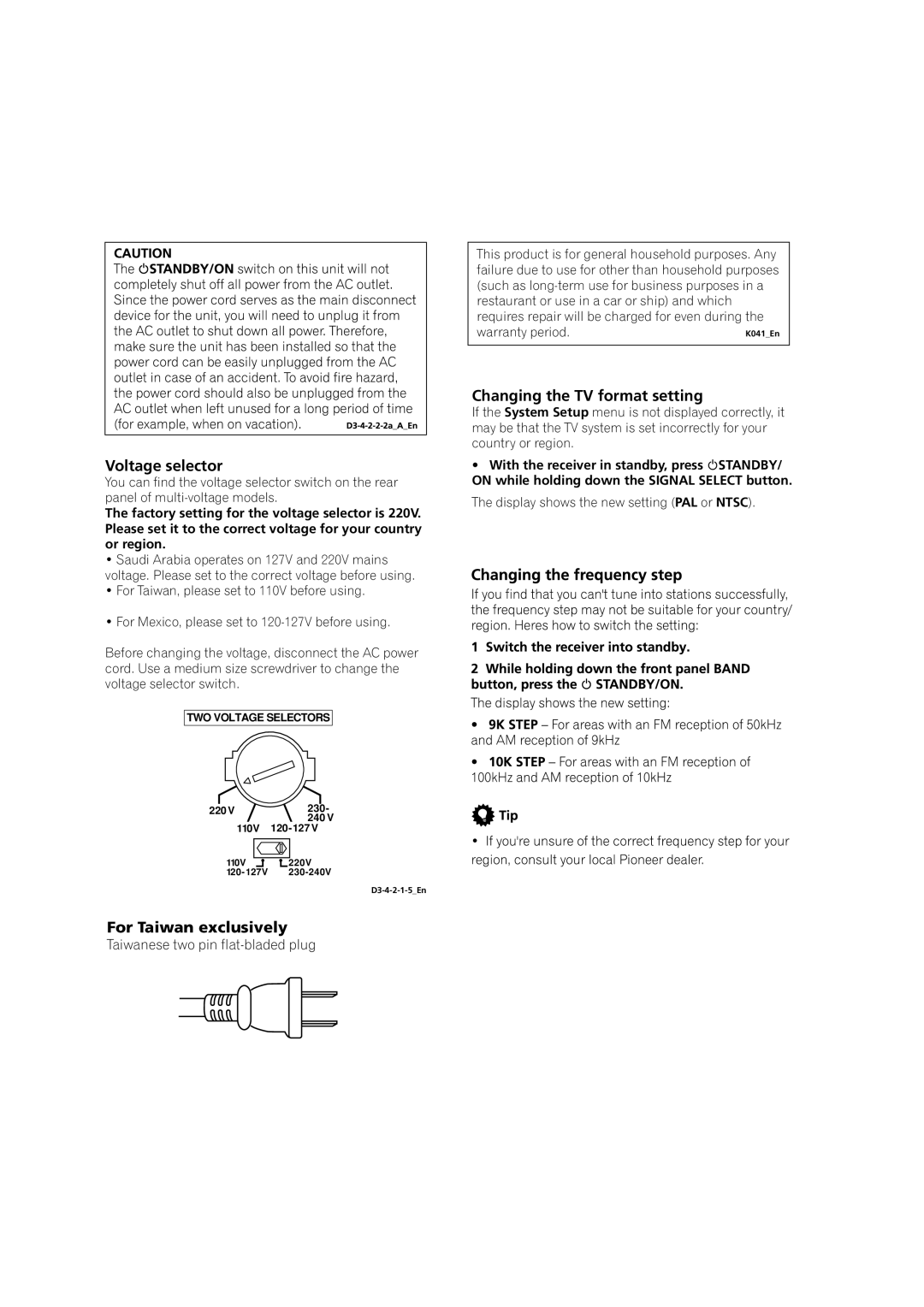 Pioneer VSX-AX4AVi-G, VSX-AX2AV-G manual Voltage selector, For Taiwan exclusively, Changing the TV format setting 