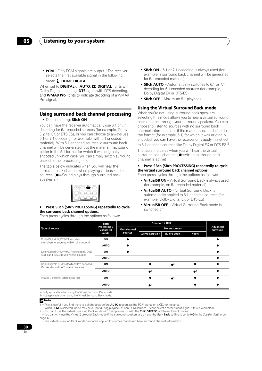 Pioneer VSX-AX2AV-G, VSX-AX4AVi-G manual Using surround back channel processing, Using the Virtual Surround Back mode 