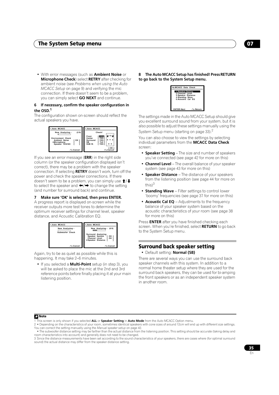 Pioneer VSX-AX4AVi-G manual Surround back speaker setting, If necessary, confirm the speaker configuration in the OSD.1 