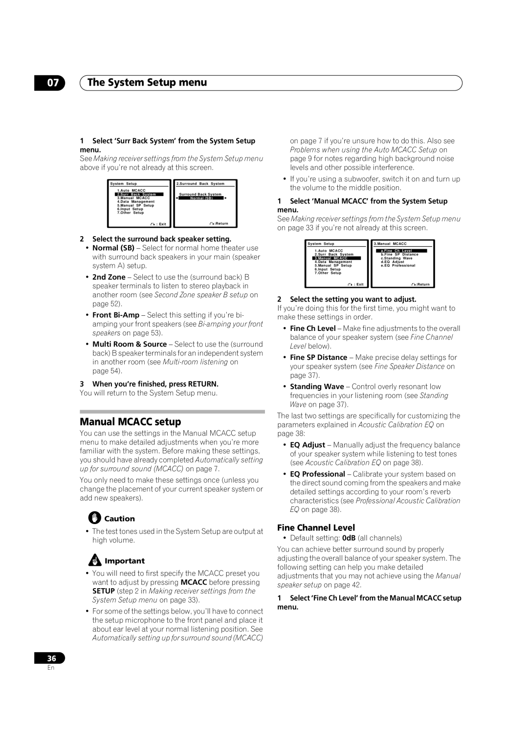 Pioneer VSX-AX2AV-G, VSX-AX4AVi-G manual Manual Mcacc setup, Fine Channel Level 