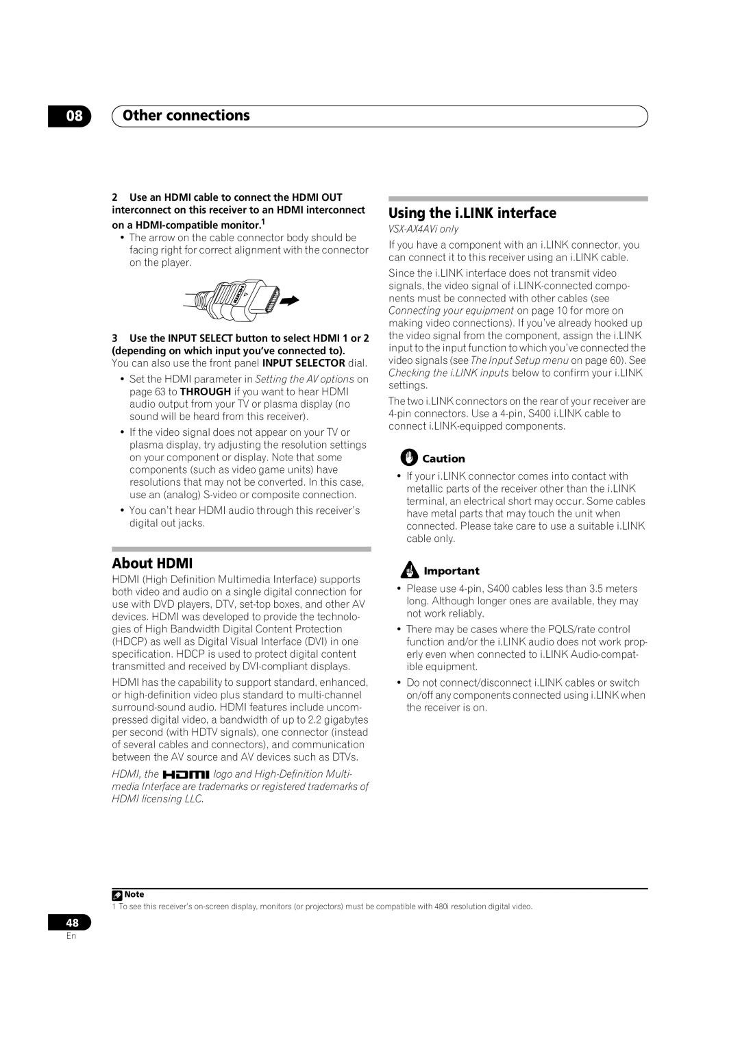 Pioneer VSX-AX2AV-G, VSX-AX4AVi-G manual About Hdmi, Using the i.LINK interface, On a HDMI-compatible monitor.1 