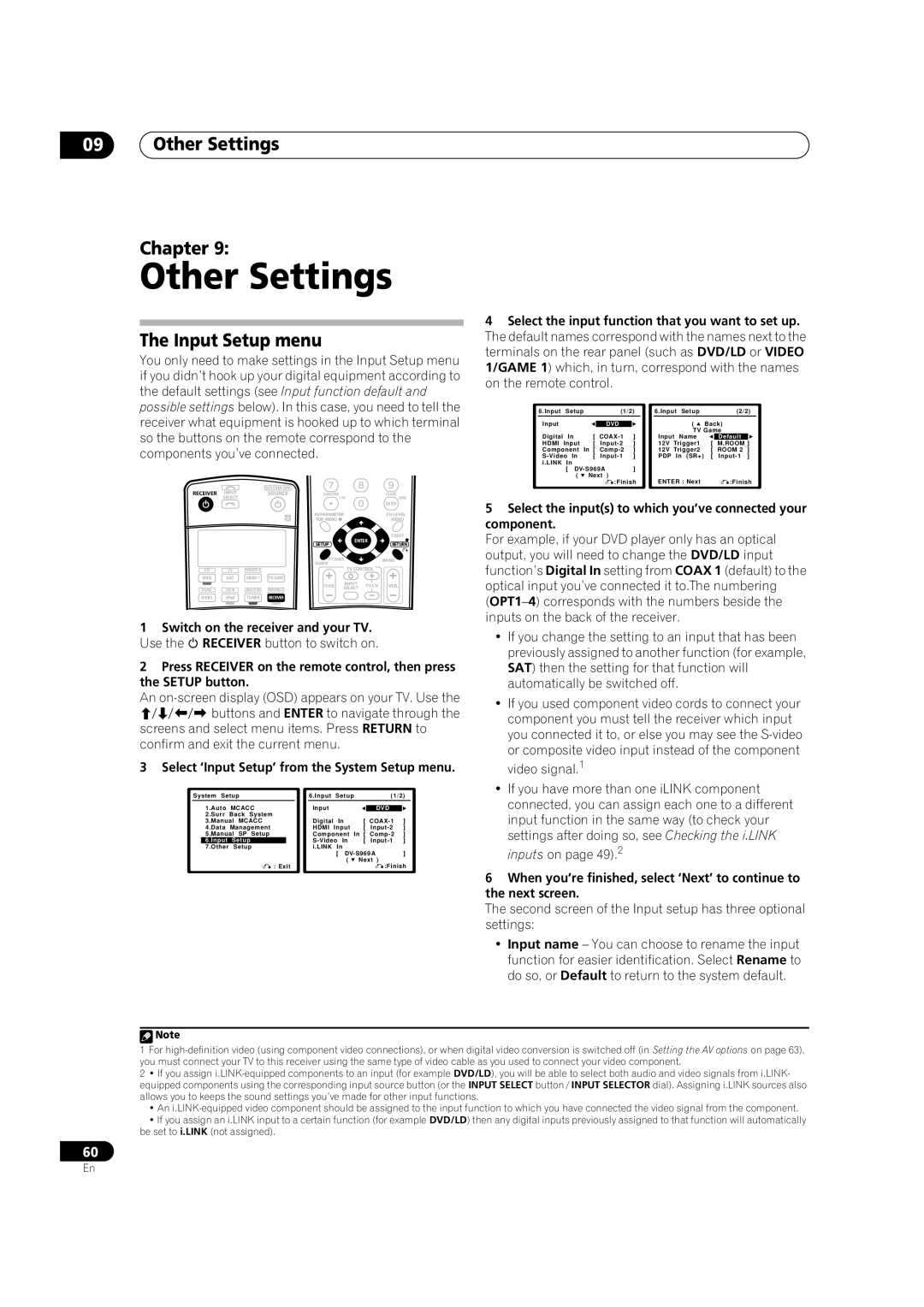 Pioneer VSX-AX2AV-G, VSX-AX4AVi-G manual Other Settings Chapter, Input Setup menu 