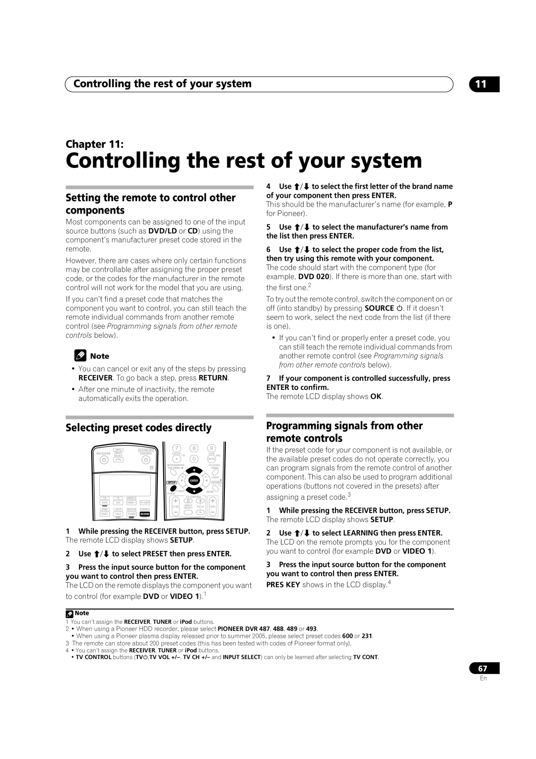 Pioneer VSX-AX4AVi-G manual Controlling the rest of your system Chapter, Setting the remote to control other components 