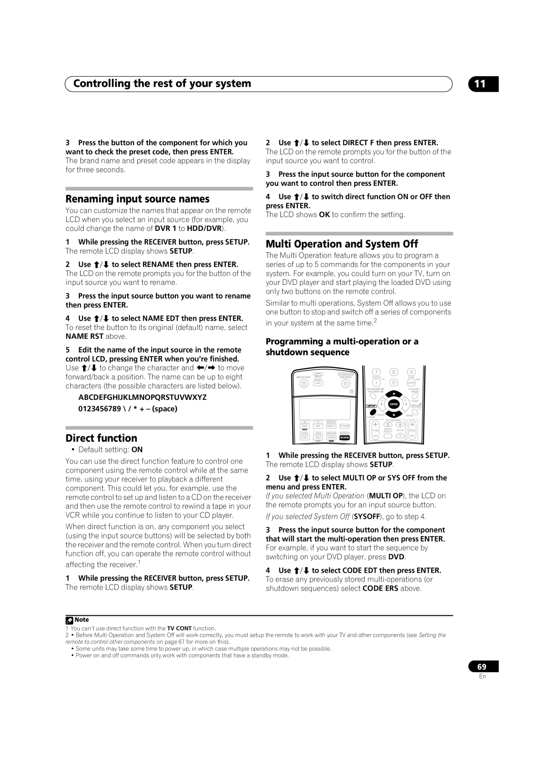 Pioneer VSX-AX4AVi-G, VSX-AX2AV-G manual Renaming input source names, Direct function, Multi Operation and System Off 