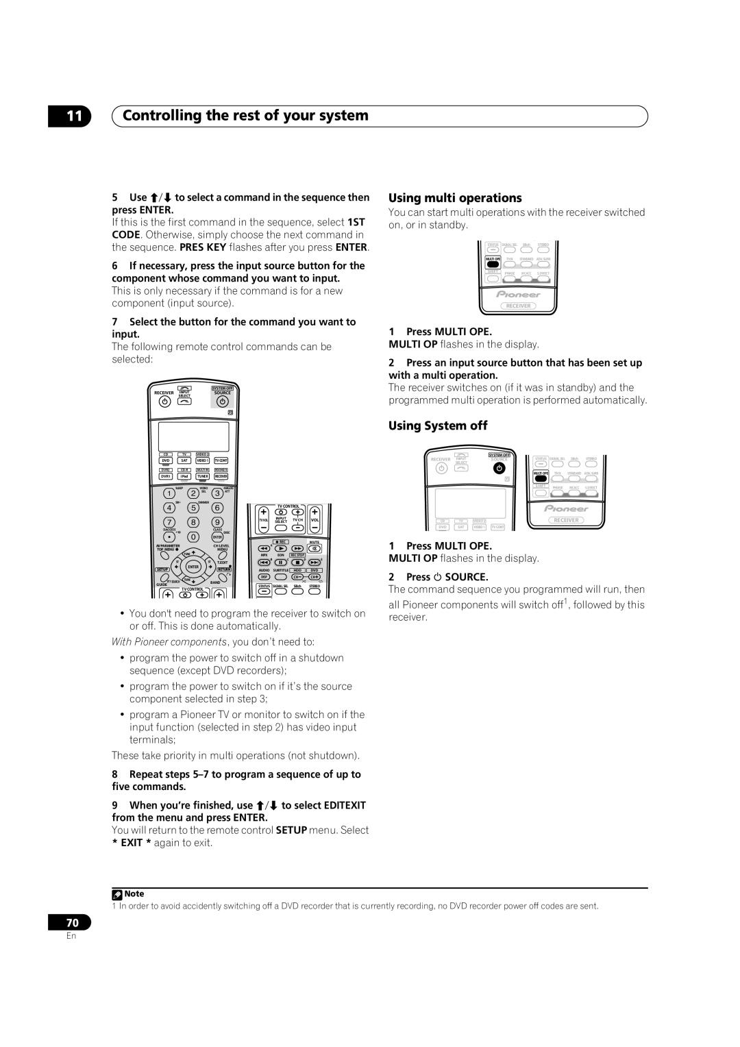 Pioneer VSX-AX2AV-G, VSX-AX4AVi-G manual Using multi operations, Using System off 