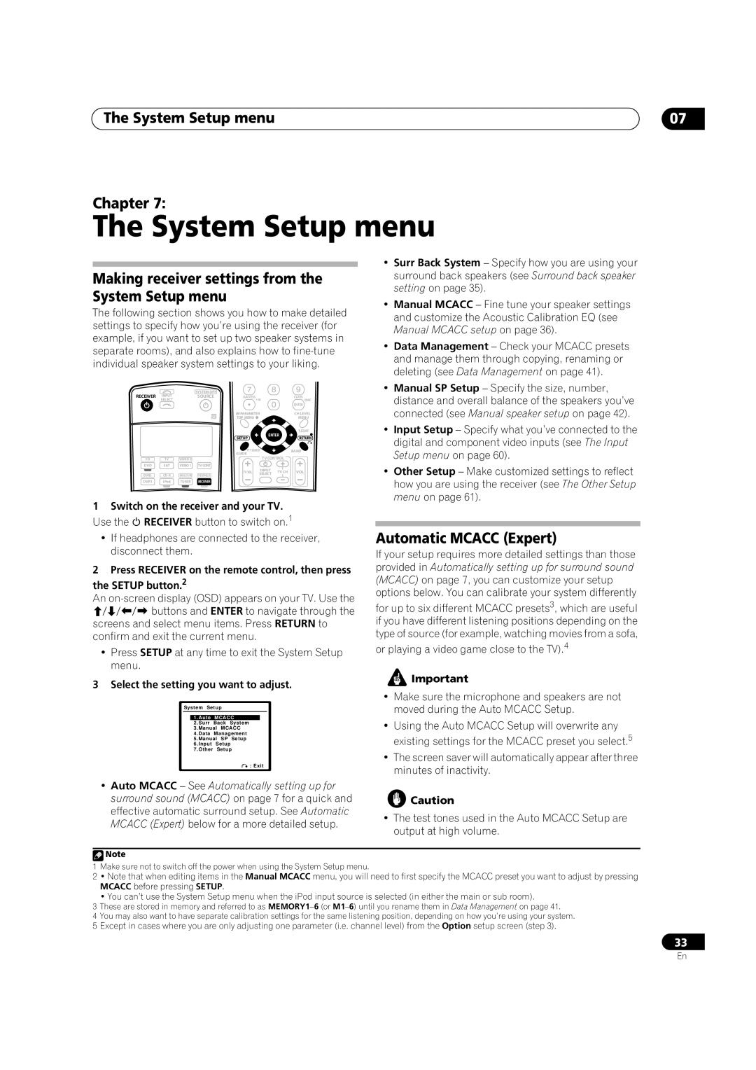 Pioneer VSX-AX4AVi-G, VSX-AX2AV-G manual The System Setup menu, Automatic MCACC Expert, Chapter 