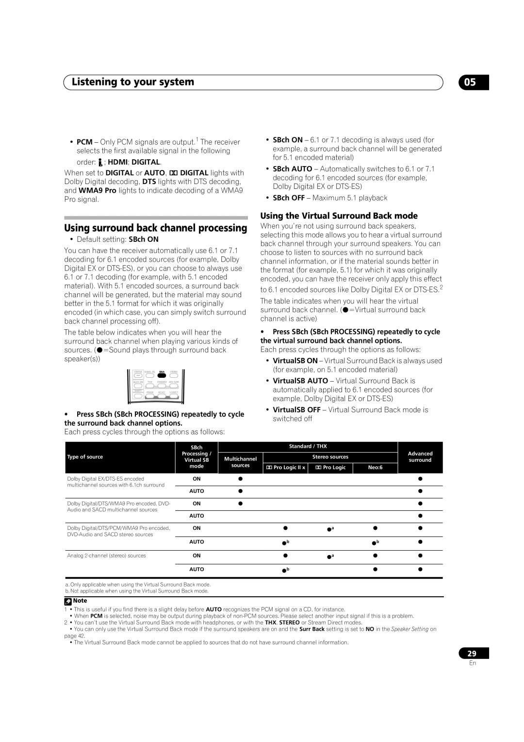 Pioneer VSX-AX2AV-S, VSX-AX4AVi-S manual Using surround back channel processing, Using the Virtual Surround Back mode 