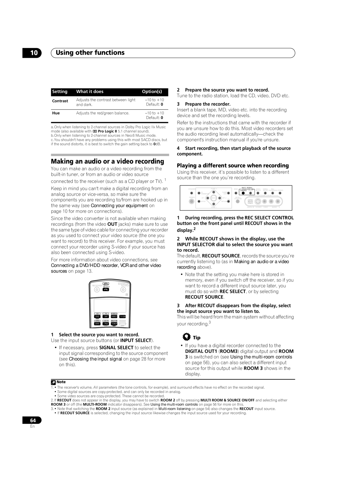 Pioneer VSX-AX4AVi-S, VSX-AX2AV-S manual Using other functions, Making an audio or a video recording, Recout Source 