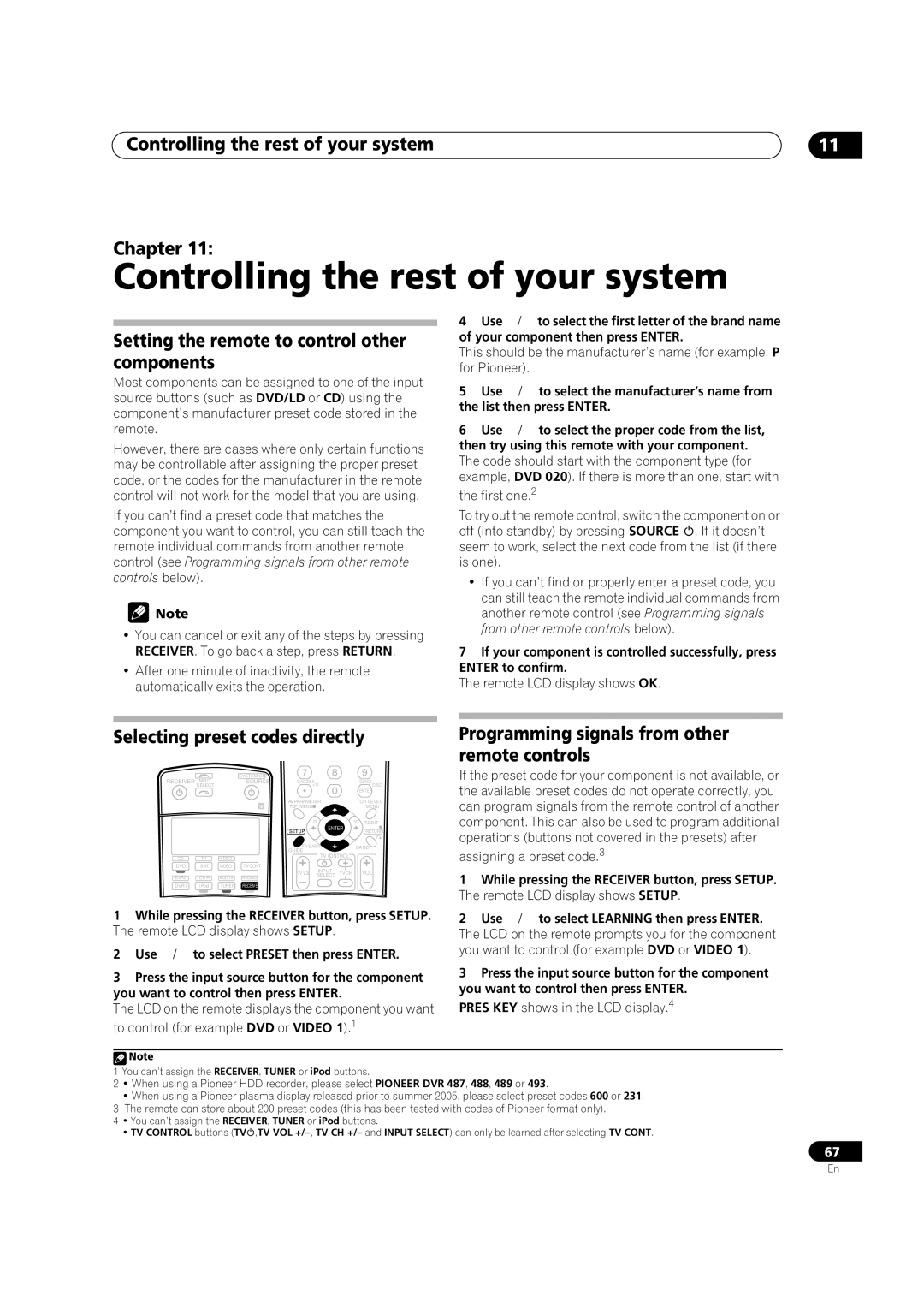 Pioneer VSX-AX2AV-S manual Controlling the rest of your system Chapter, Setting the remote to control other components 