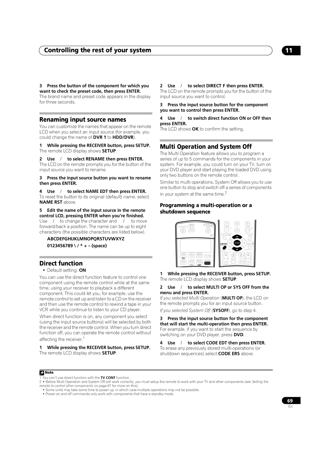 Pioneer VSX-AX2AV-S, VSX-AX4AVi-S manual Renaming input source names, Direct function, Multi Operation and System Off 