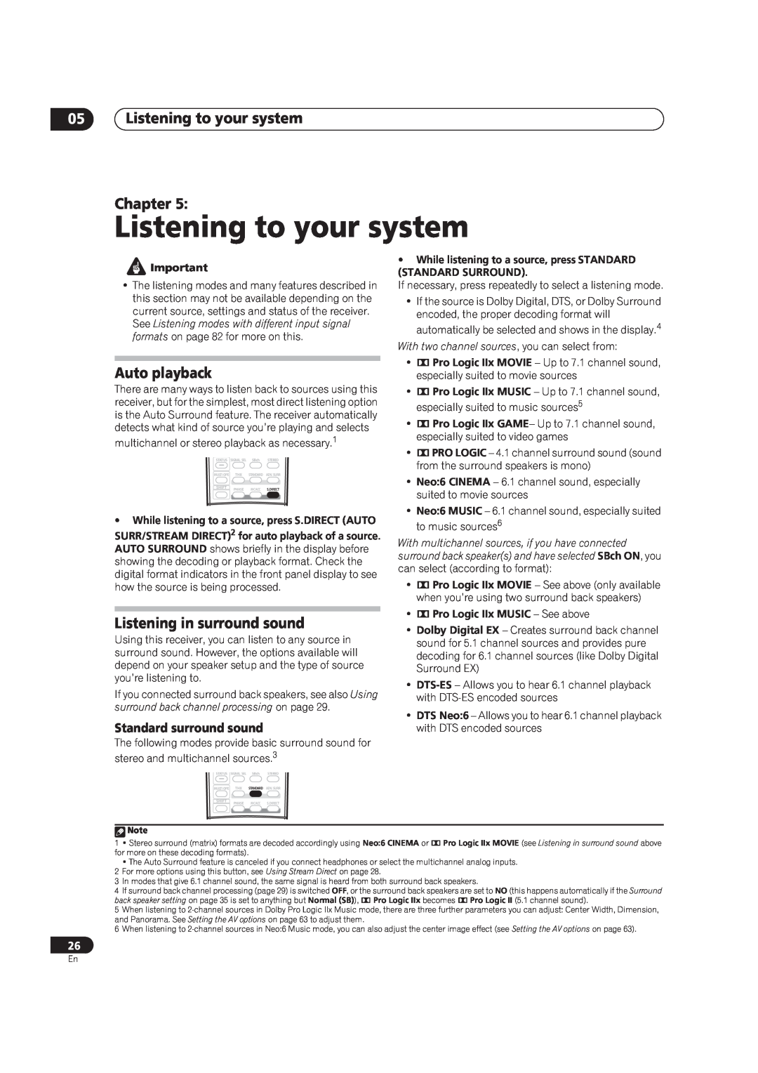 Pioneer VSX-AX4AVi-S, VSX-AX2AV-S manual Listening to your system Chapter, Auto playback, Listening in surround sound 