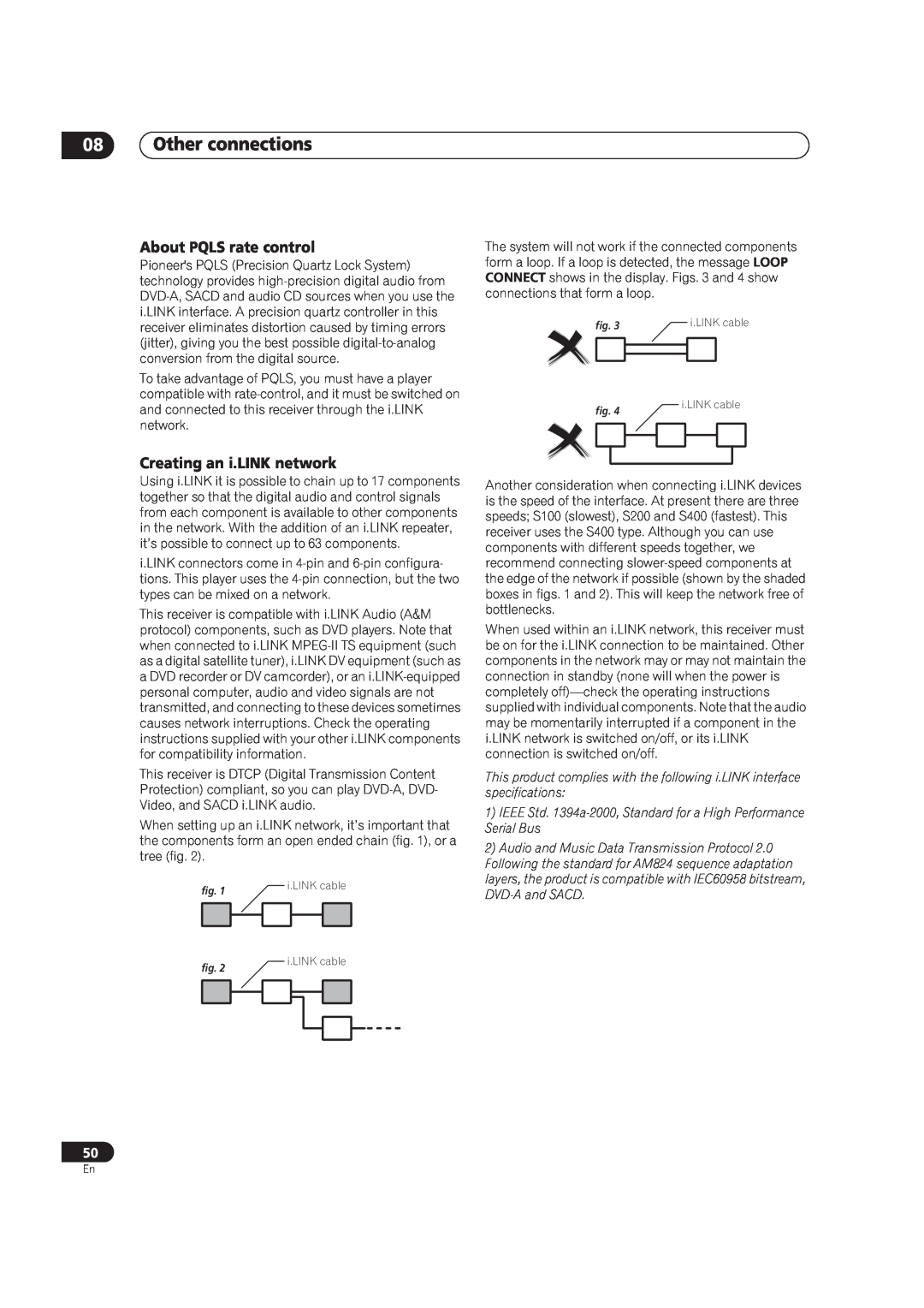 Pioneer VSX-AX4AVi-S, VSX-AX2AV-S manual About PQLS rate control, Creating an i.LINK network, Other connections 