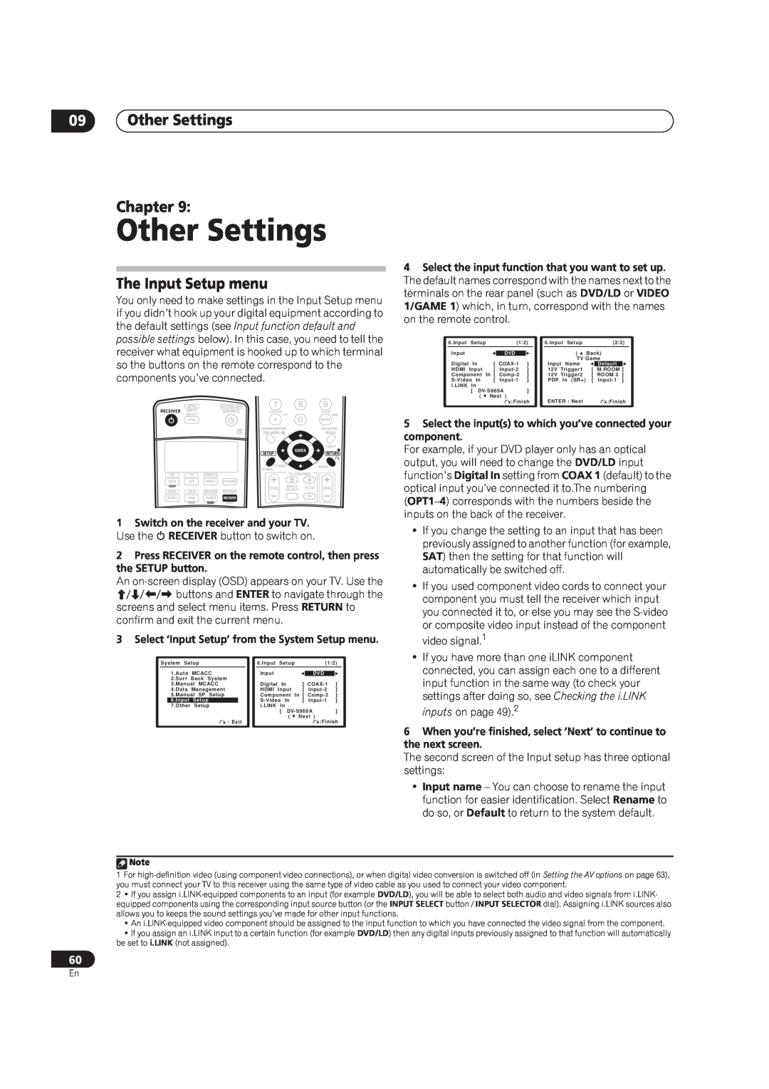 Pioneer VSX-AX4AVi-S, VSX-AX2AV-S manual Other Settings Chapter, The Input Setup menu 