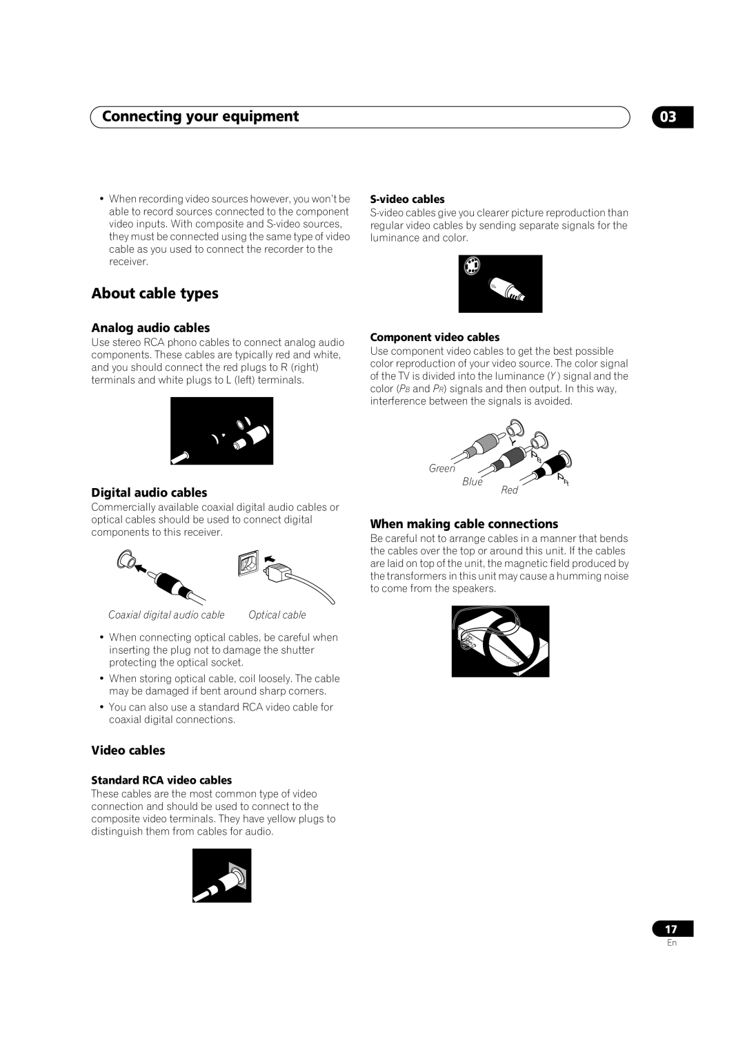 Pioneer VSX-AX5Ai-S, VSX-AX5Ai-G manual About cable types, Analog audio cables, Digital audio cables, Video cables 