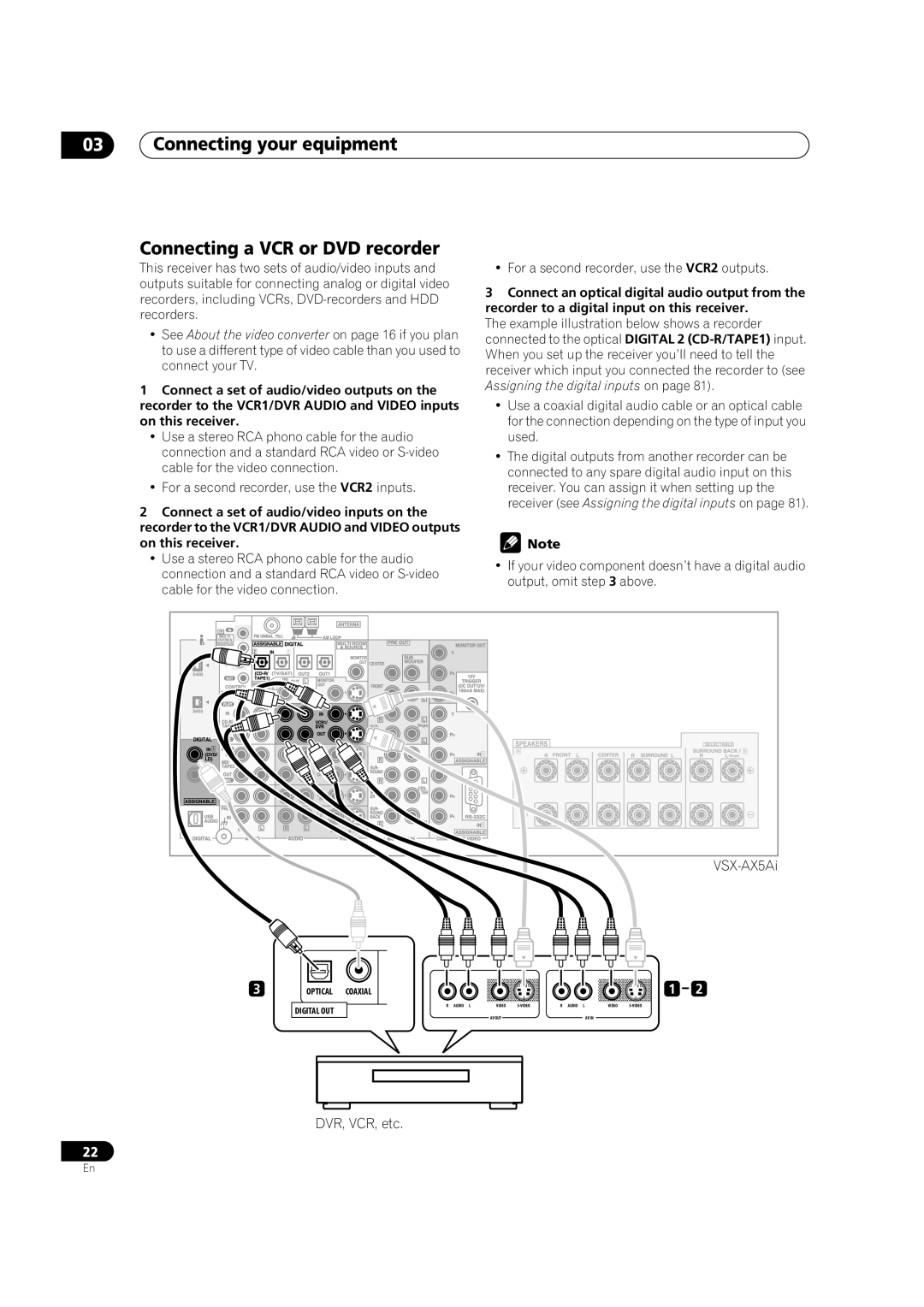 Pioneer VSX-AX5Ai-G, VSX-AX5Ai-S manual Connecting your equipment Connecting a VCR or DVD recorder 