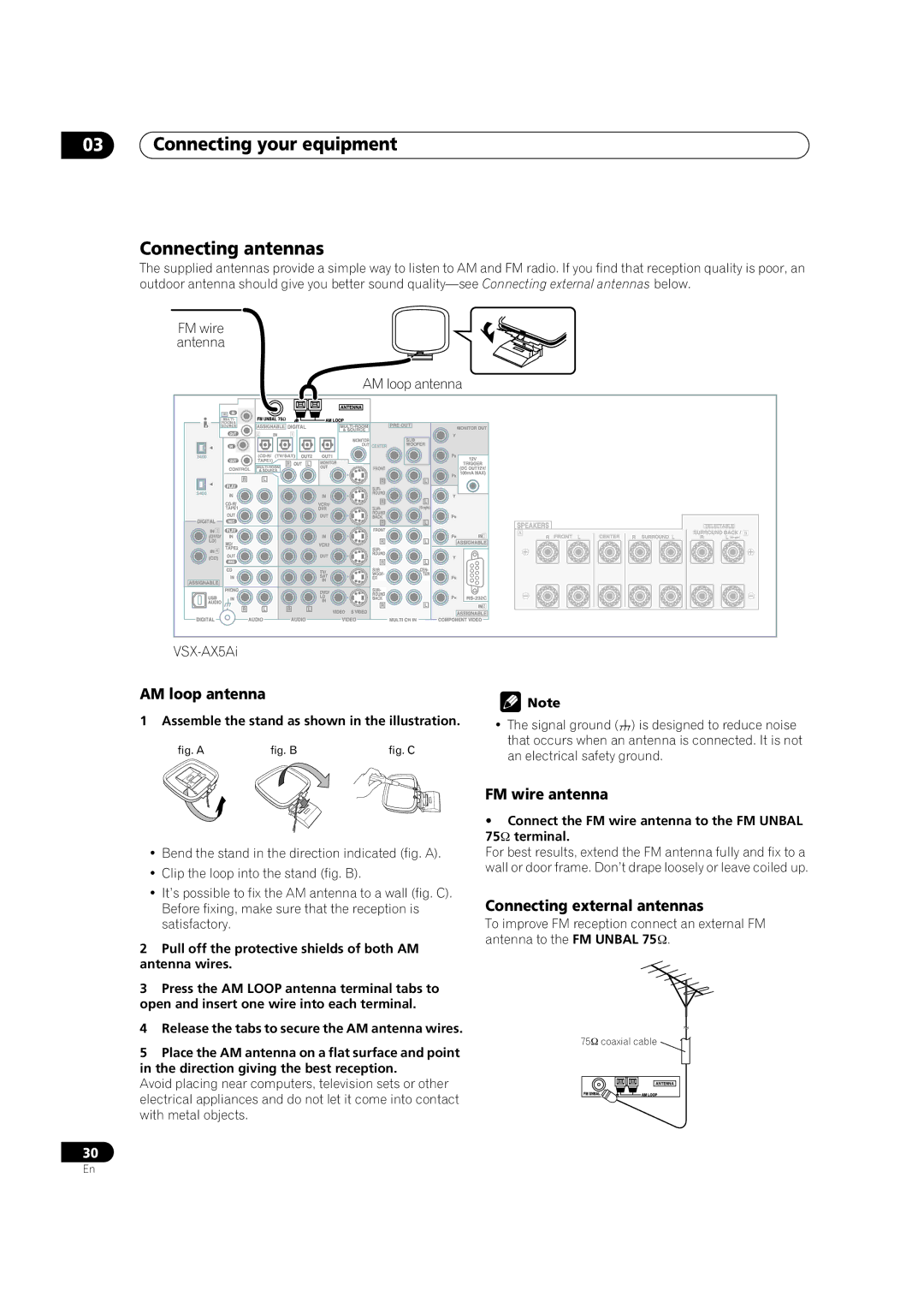 Pioneer VSX-AX5Ai-G, VSX-AX5Ai-S manual Connecting your equipment Connecting antennas, AM loop antenna, FM wire antenna 