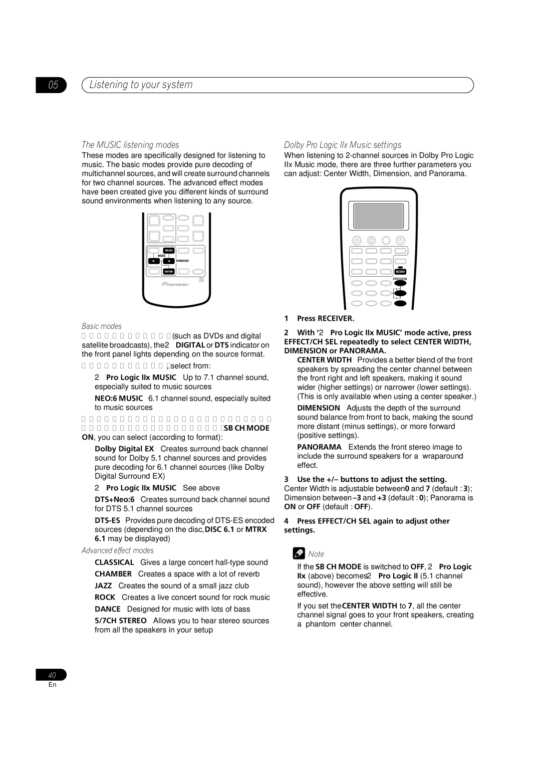 Pioneer VSX-AX5Ai-G, VSX-AX5Ai-S Music listening modes, Dolby Pro Logic IIx Music settings, Pro Logic IIx Music See above 