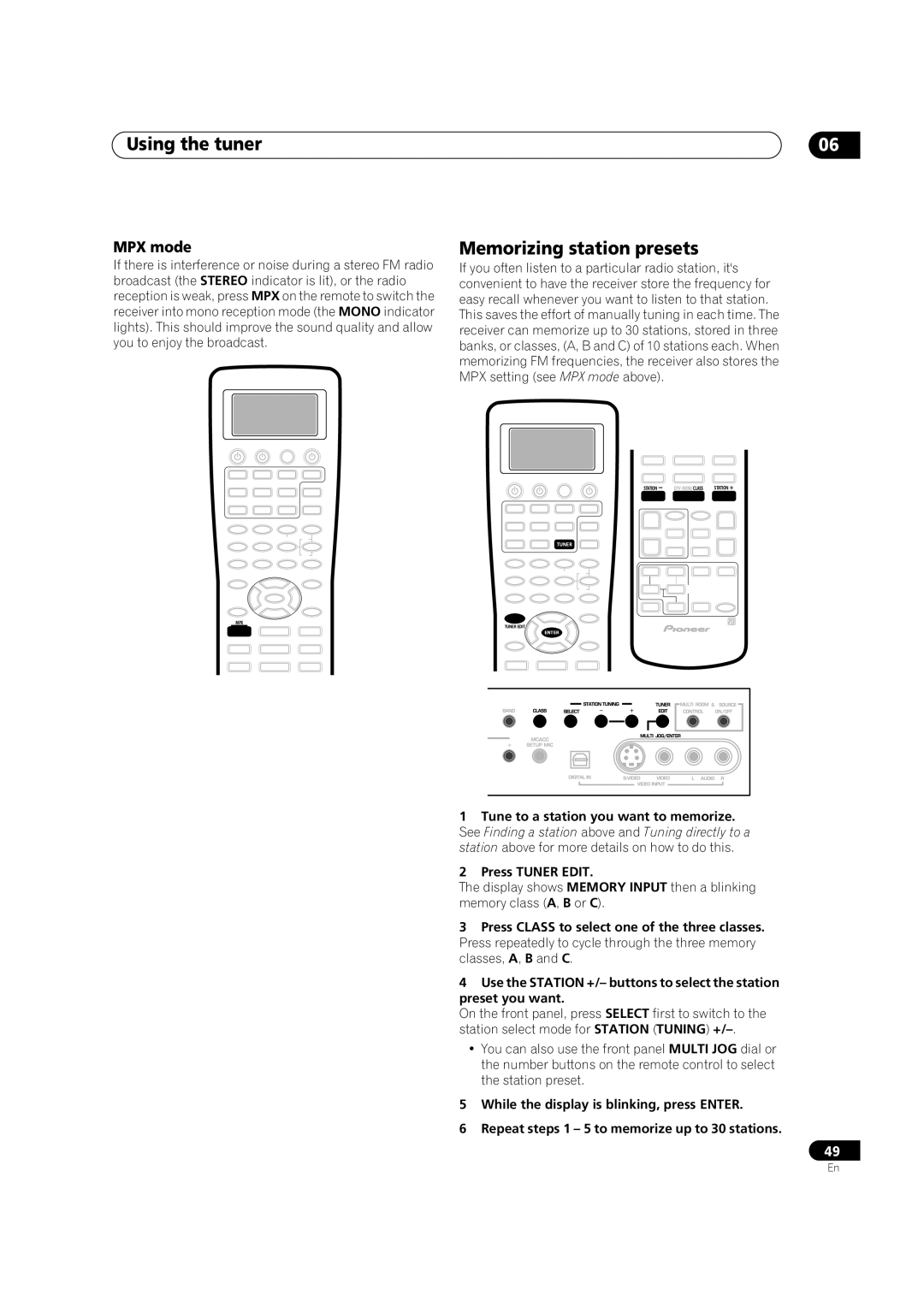 Pioneer VSX-AX5Ai-S, VSX-AX5Ai-G manual Using the tuner, MPX mode 