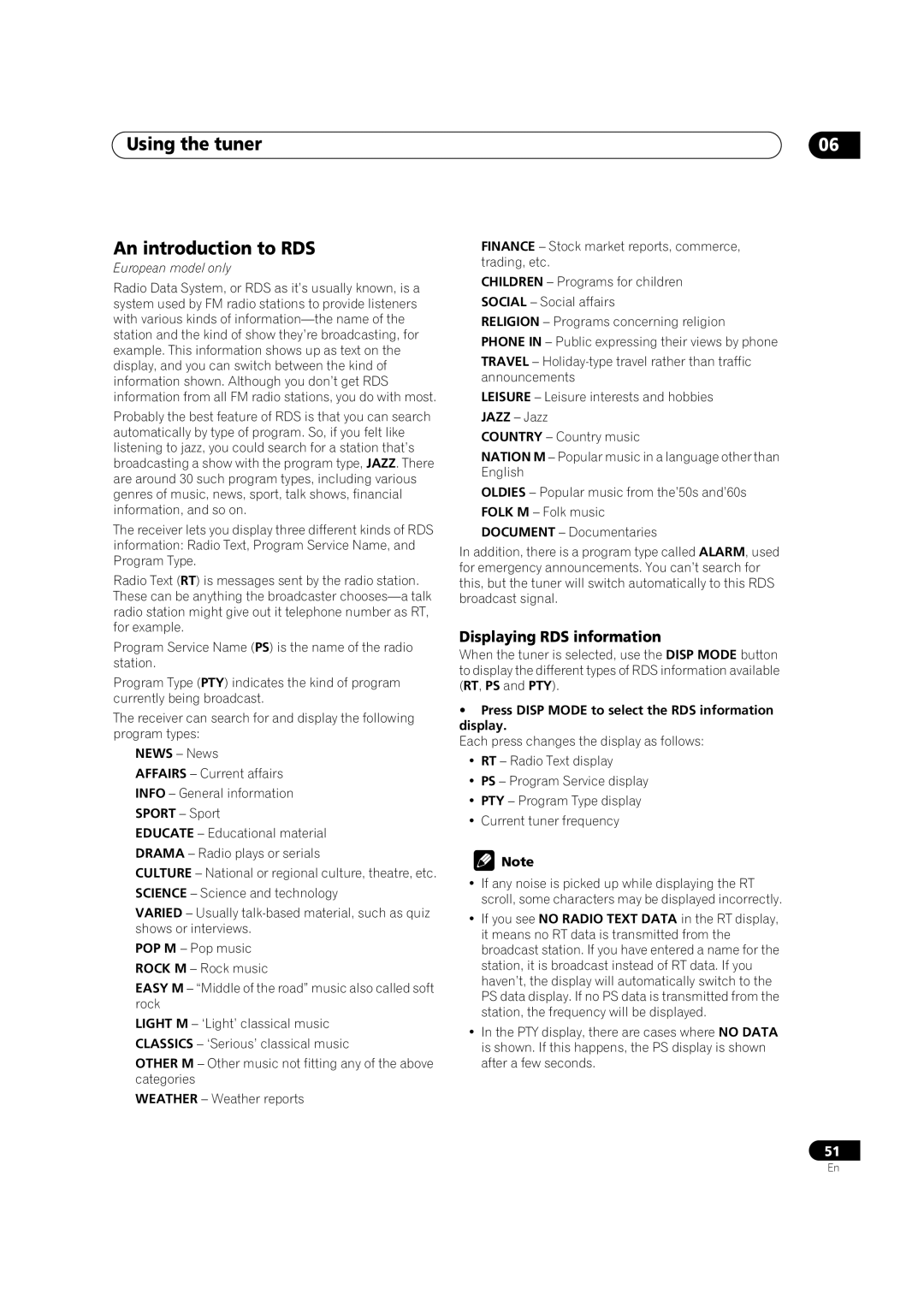 Pioneer VSX-AX5Ai-S, VSX-AX5Ai-G manual Using the tuner An introduction to RDS, Displaying RDS information 