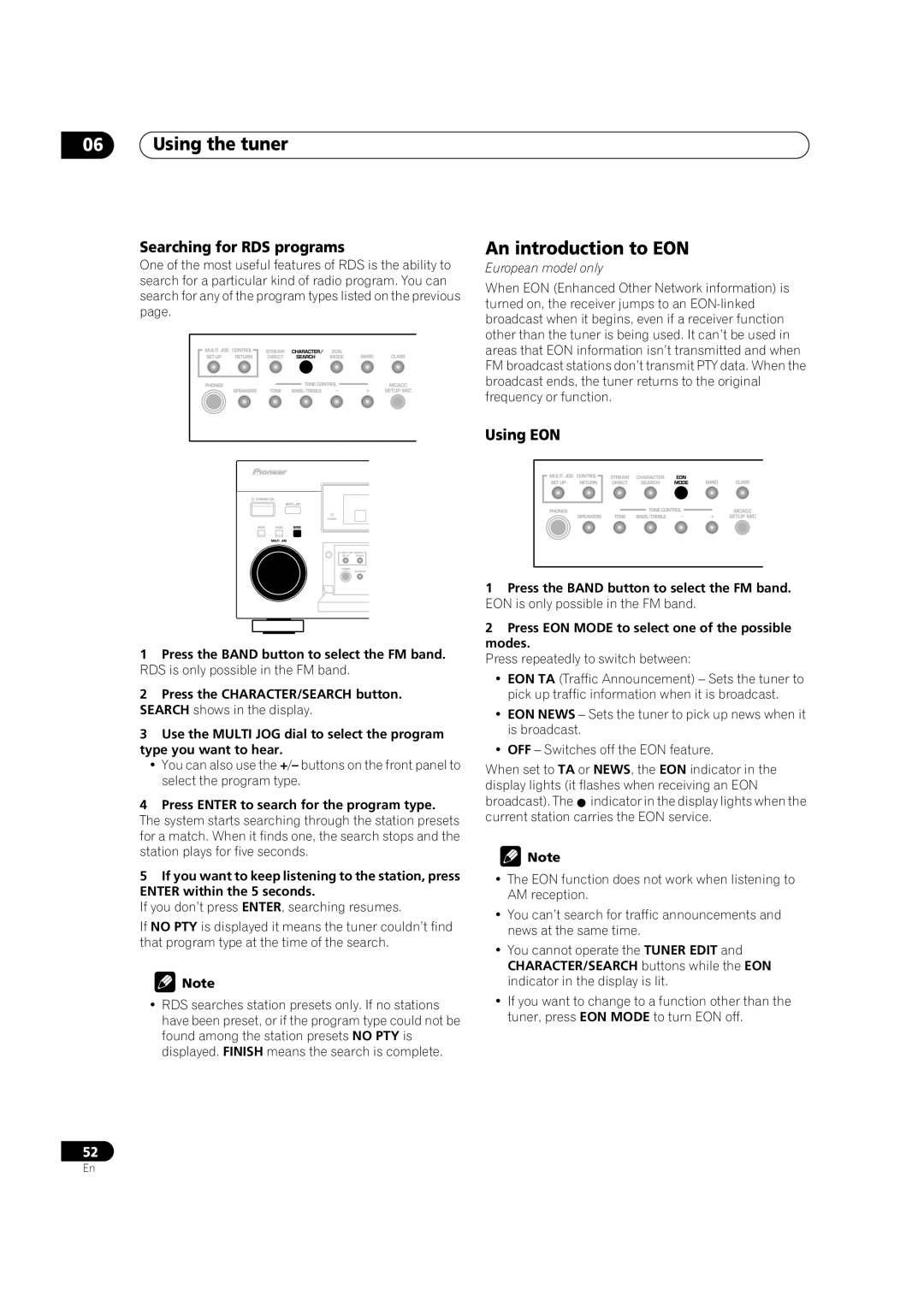 Pioneer VSX-AX5Ai-G, VSX-AX5Ai-S manual An introduction to EON, Searching for RDS programs, Using EON 