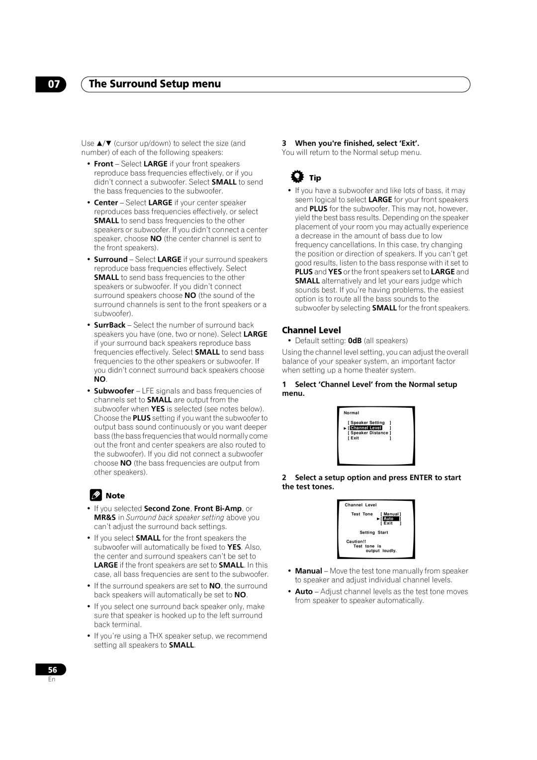 Pioneer VSX-AX5Ai-G, VSX-AX5Ai-S manual Select ‘Channel Level’ from the Normal setup menu 