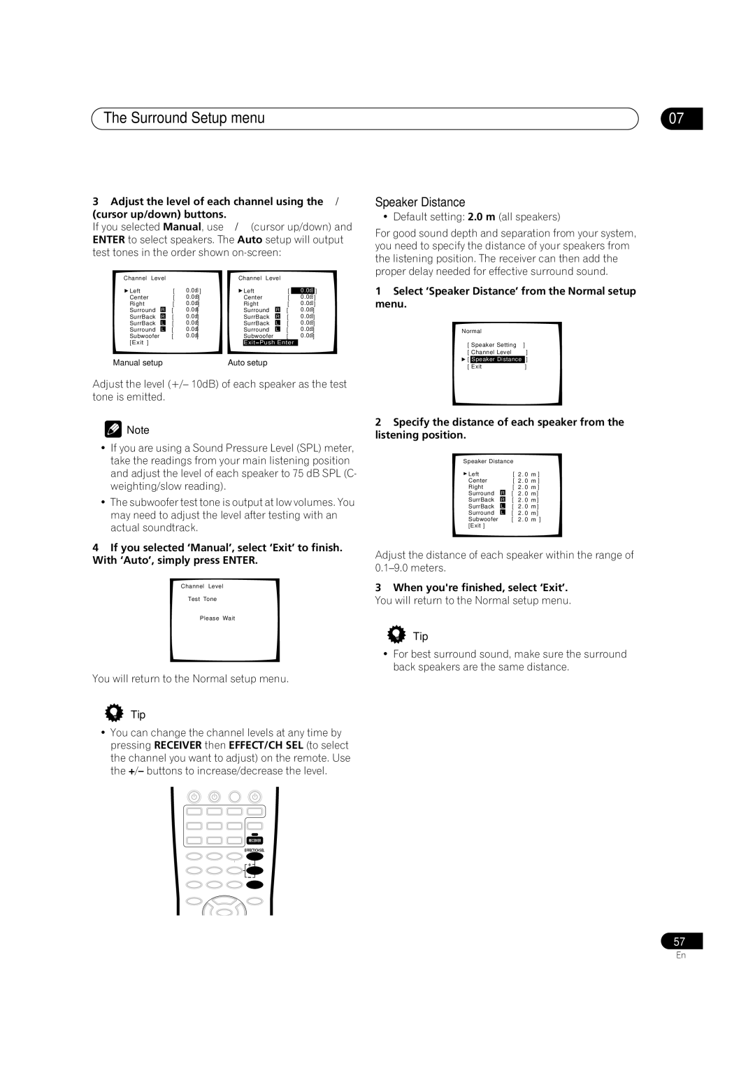 Pioneer VSX-AX5Ai-S, VSX-AX5Ai-G manual Select ‘Speaker Distance’ from the Normal setup menu 