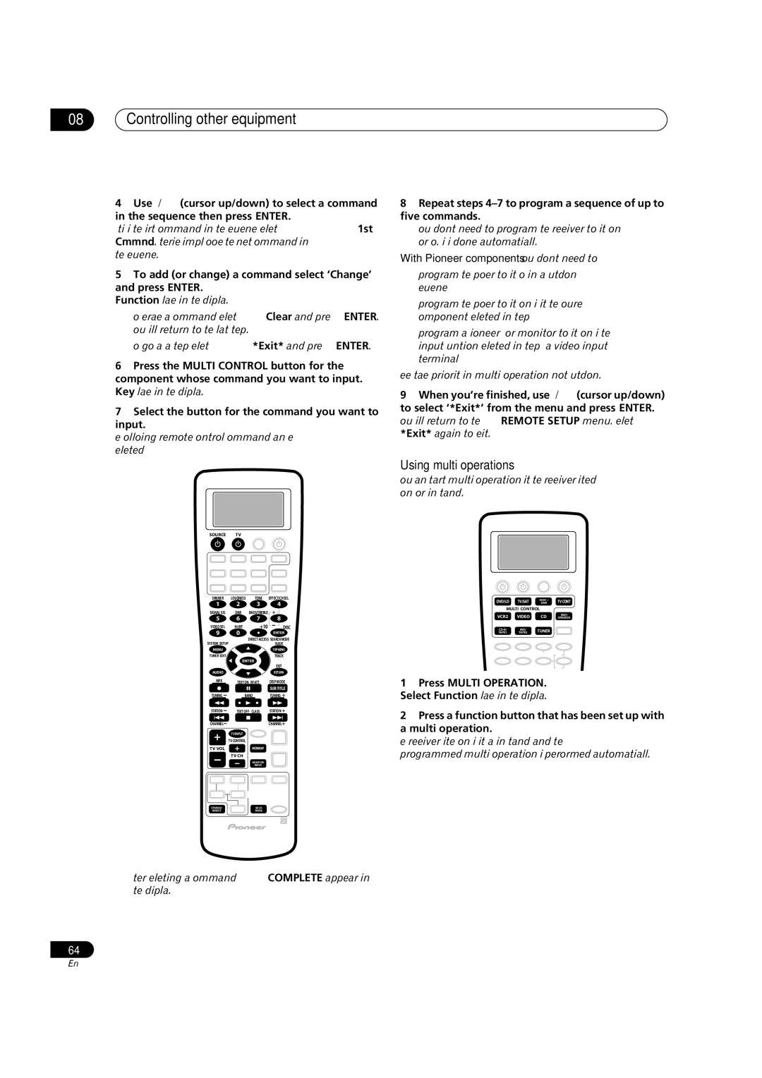 Pioneer VSX-AX5Ai-G, VSX-AX5Ai-S manual Using multi operations, To add or change a command select ‘Change’ and press Enter 