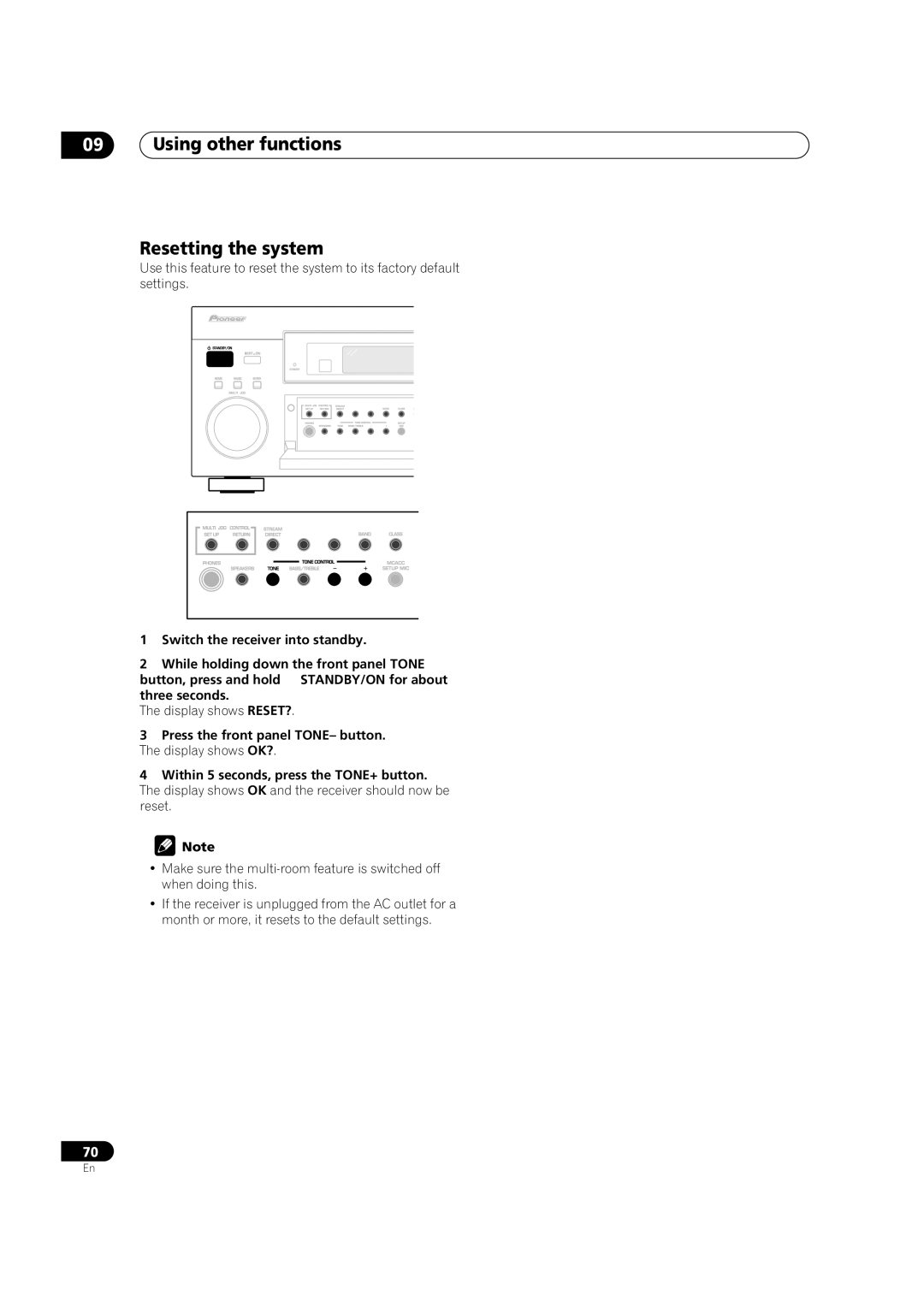 Pioneer VSX-AX5Ai-G, VSX-AX5Ai-S manual Using other functions Resetting the system 