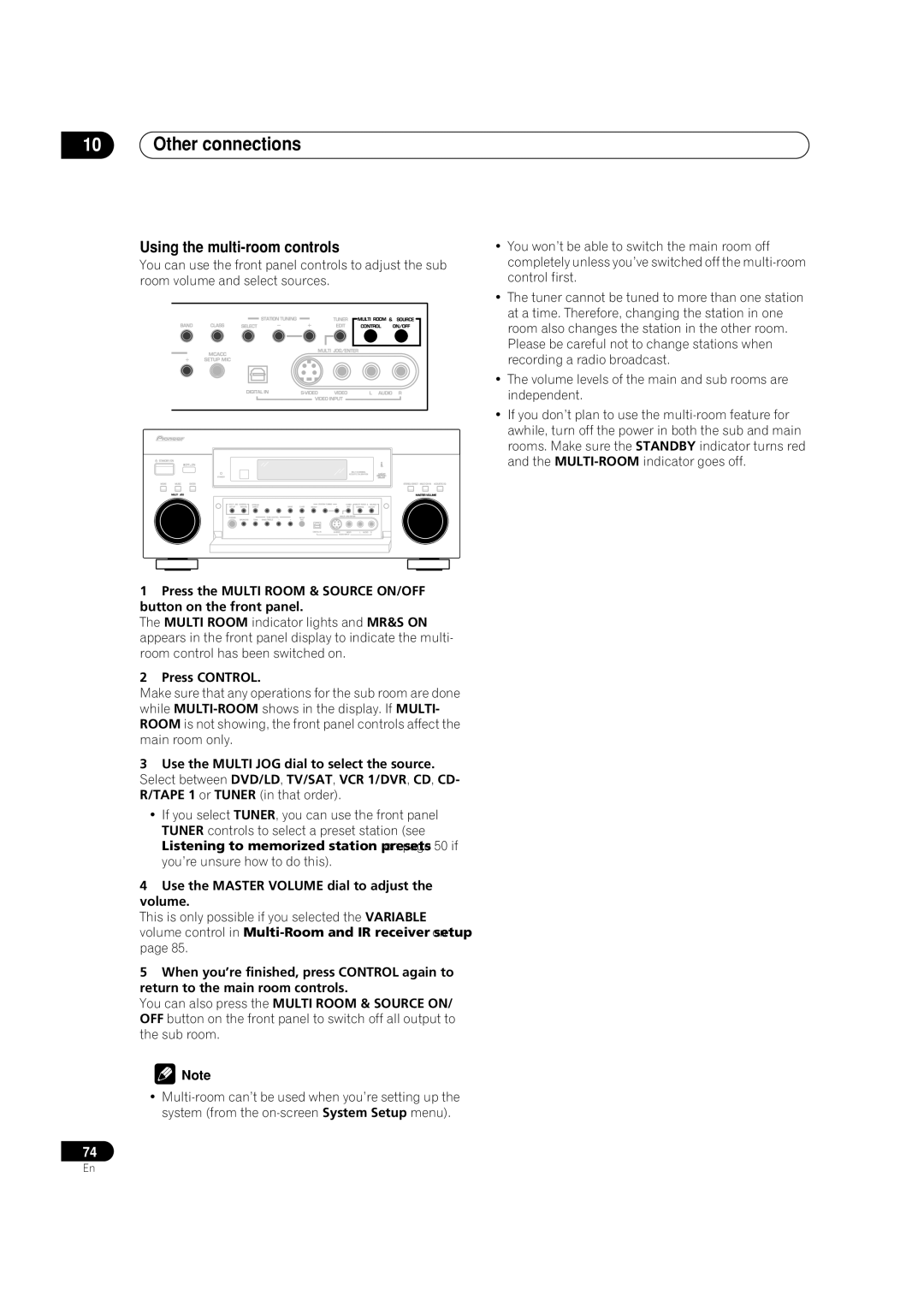 Pioneer VSX-AX5Ai-G, VSX-AX5Ai-S manual Other connections, Using the multi-room controls, Press Control 