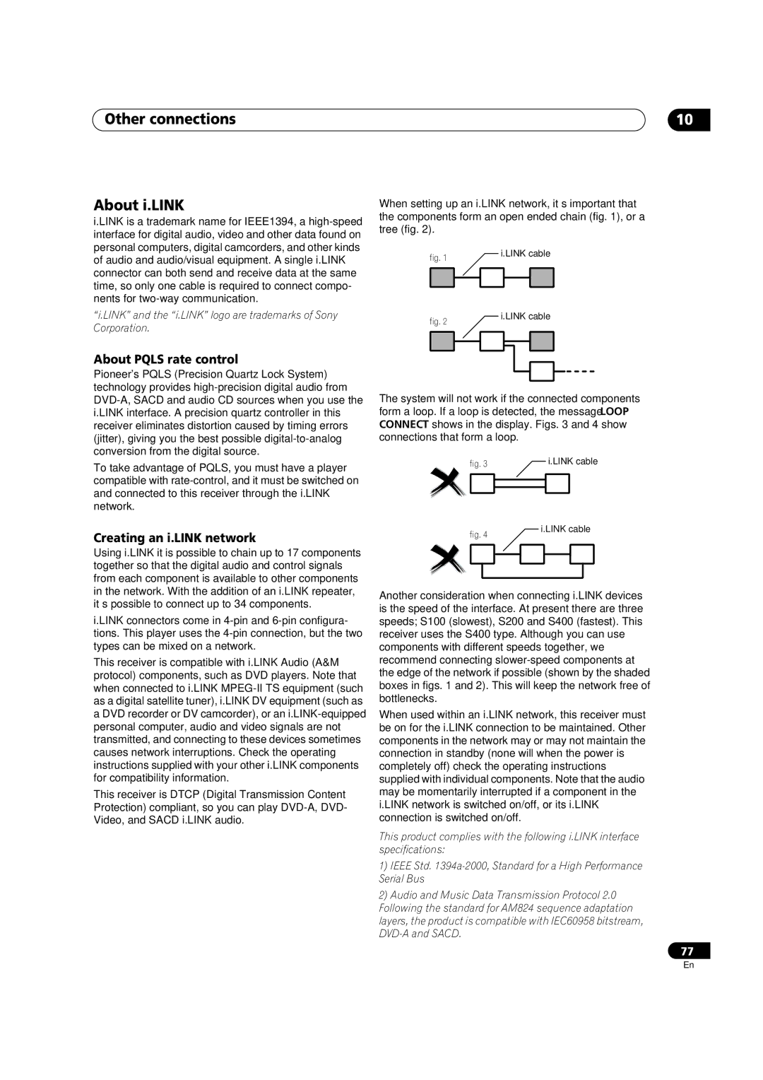 Pioneer VSX-AX5Ai-S, VSX-AX5Ai-G manual Other connections About i.LINK, About Pqls rate control, Creating an i.LINK network 